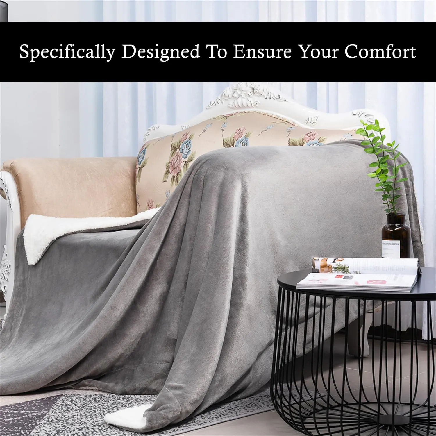 HonunGron Sherpa Fleecedecke 150x200 cm Grau