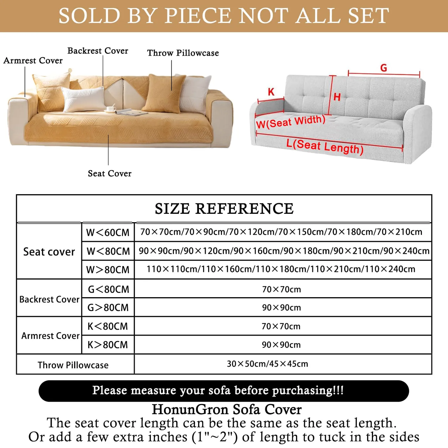 HonunGron Sofa Überzug Samt Khaki 70x120cm rutschfest