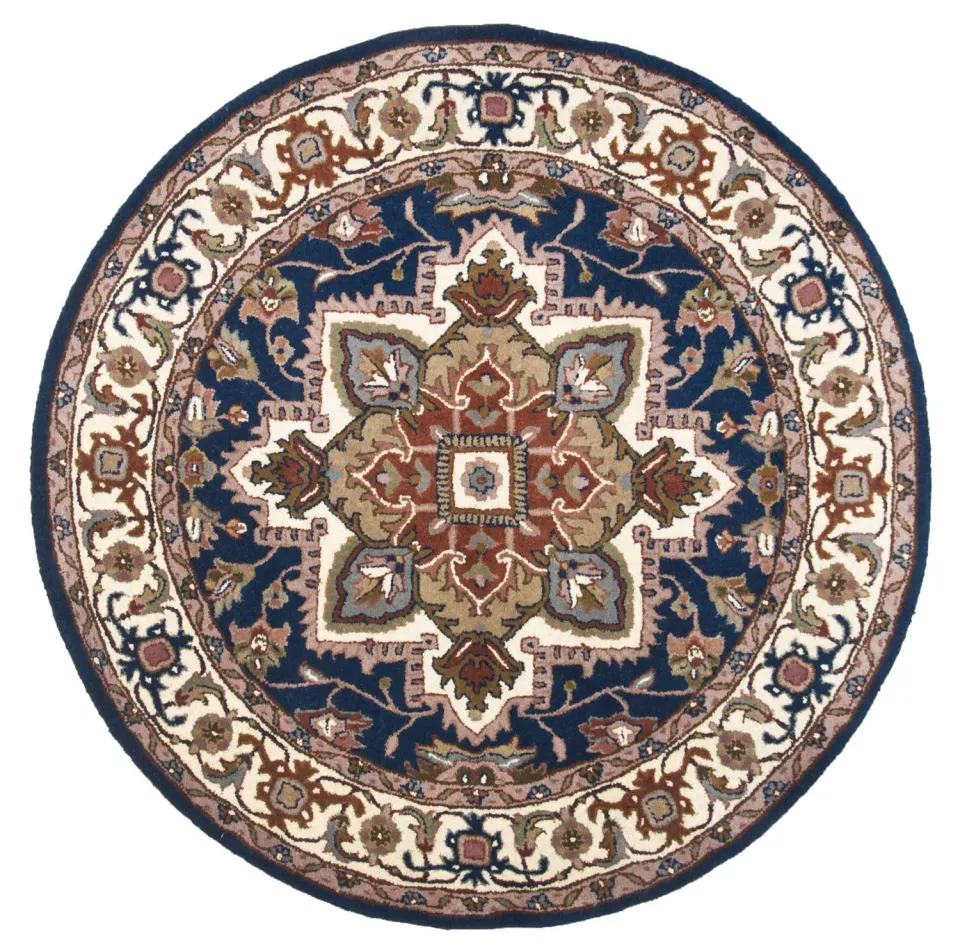 THEKO Royal Heriz Wollteppich rund 150 Blau getuftet
