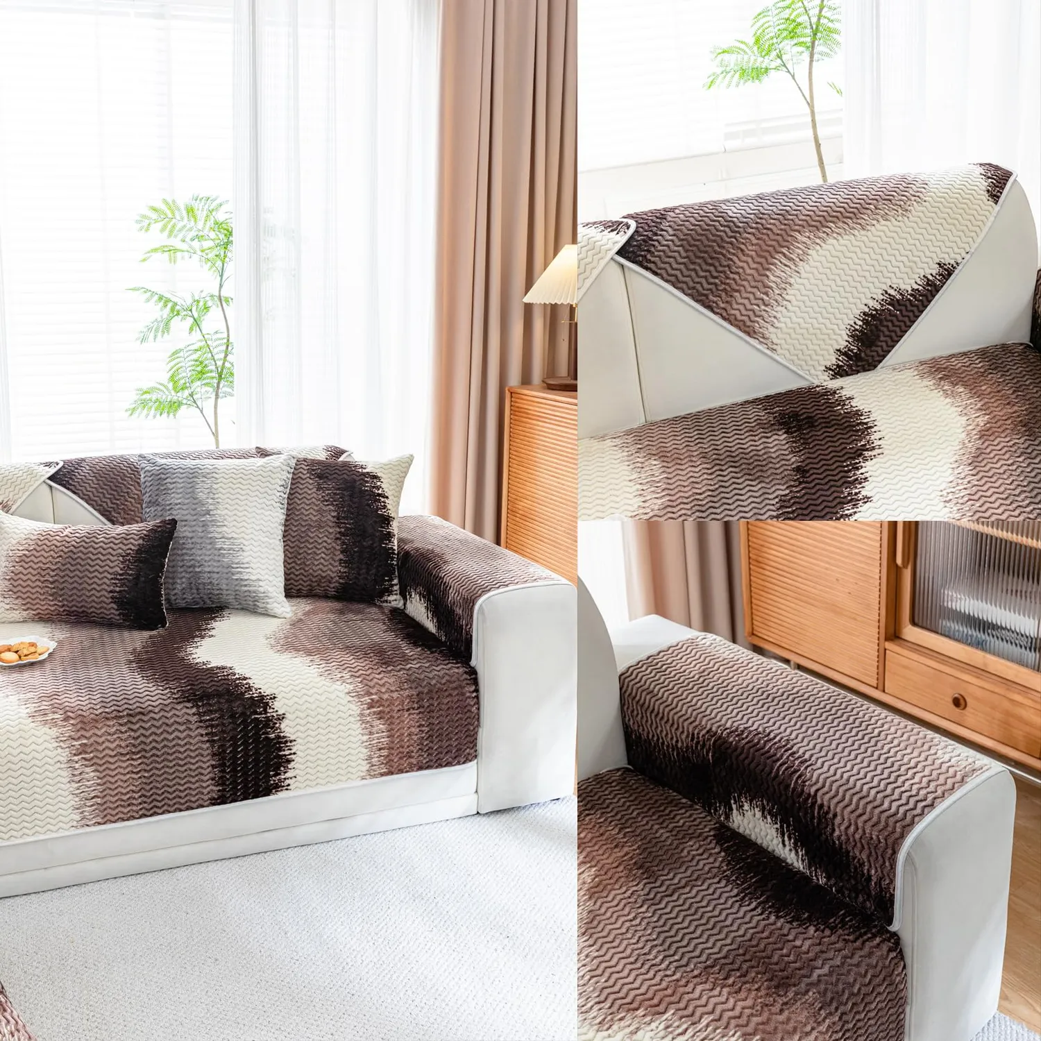 HonunGron Flanell Sofabezug 70x70cm Braun rutschfest warm