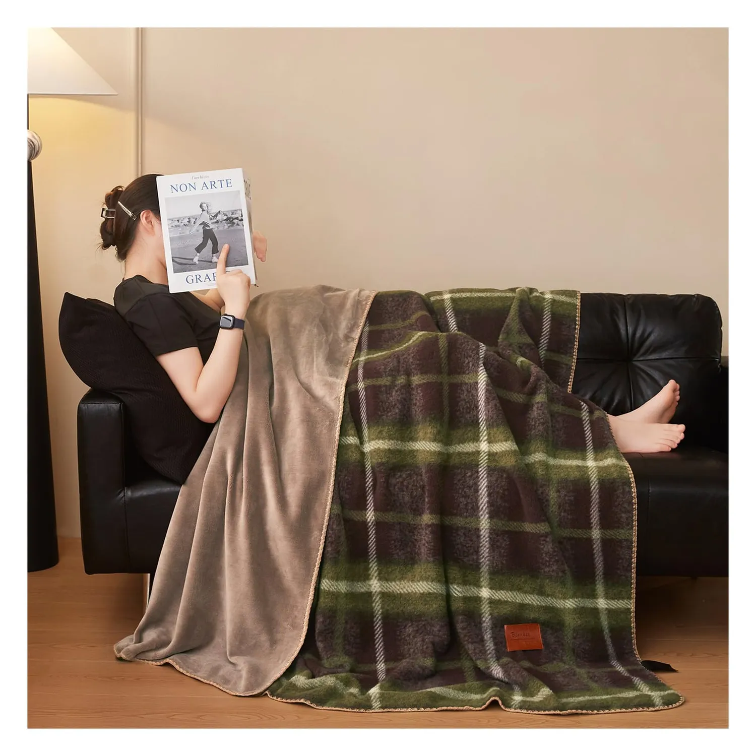 HonunGron Karo 500 Kuscheldecke Braun/Weiß 120x150cm doppelseitig