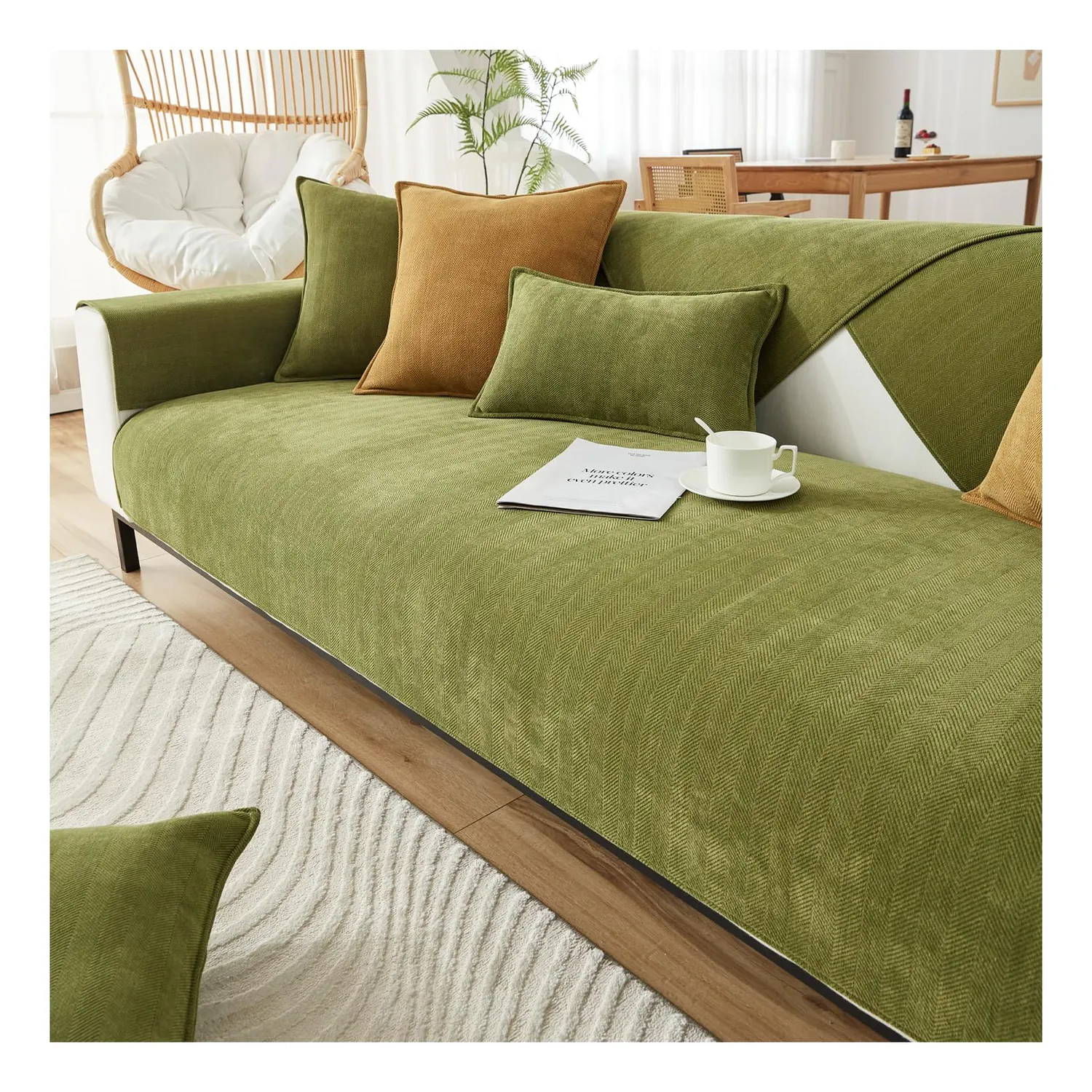 HonunGron Sofabezug Chenille Blau 90x90 cm rutschfest