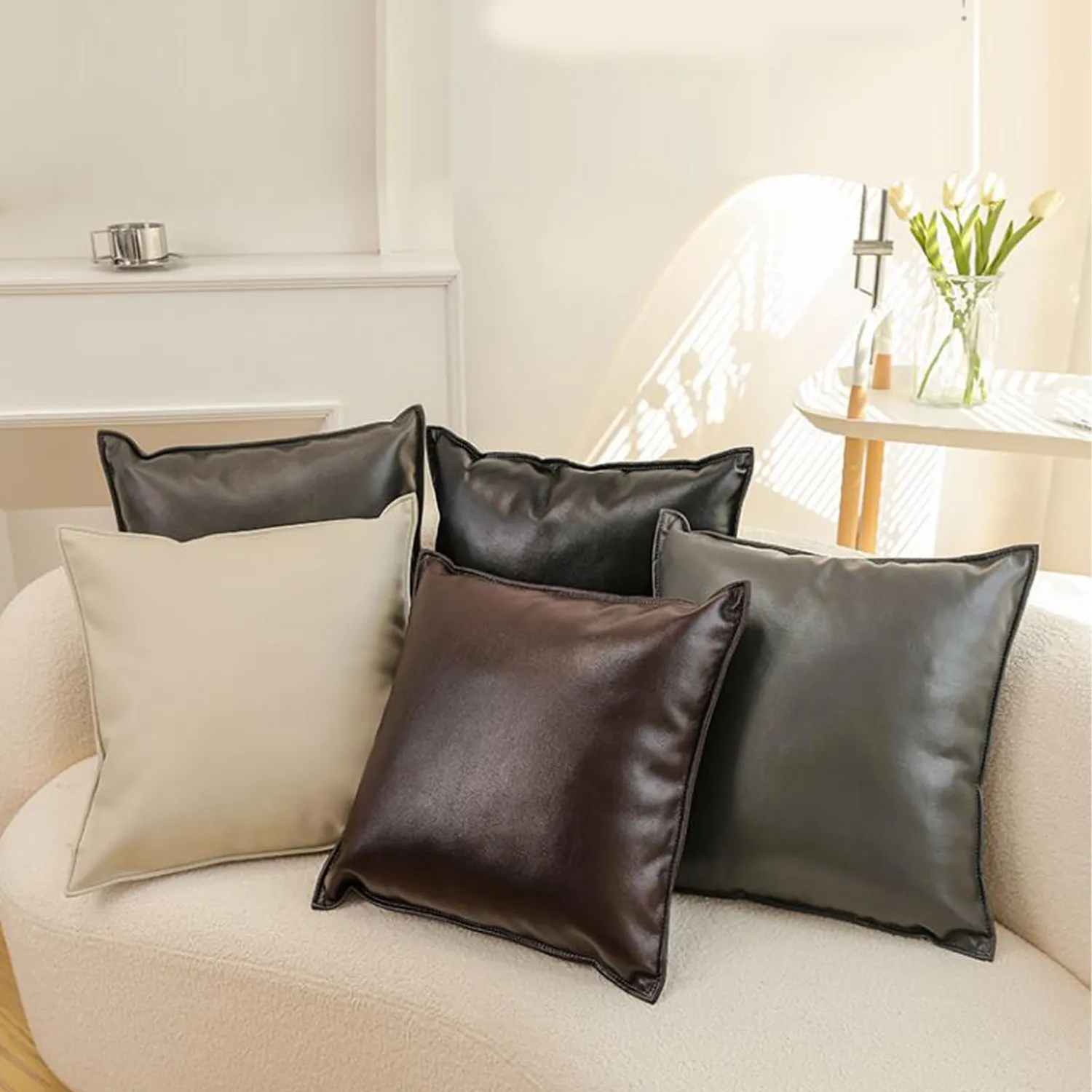 HonunGron Sofakissen 45x45 Beige Kunstleder 2 Stück