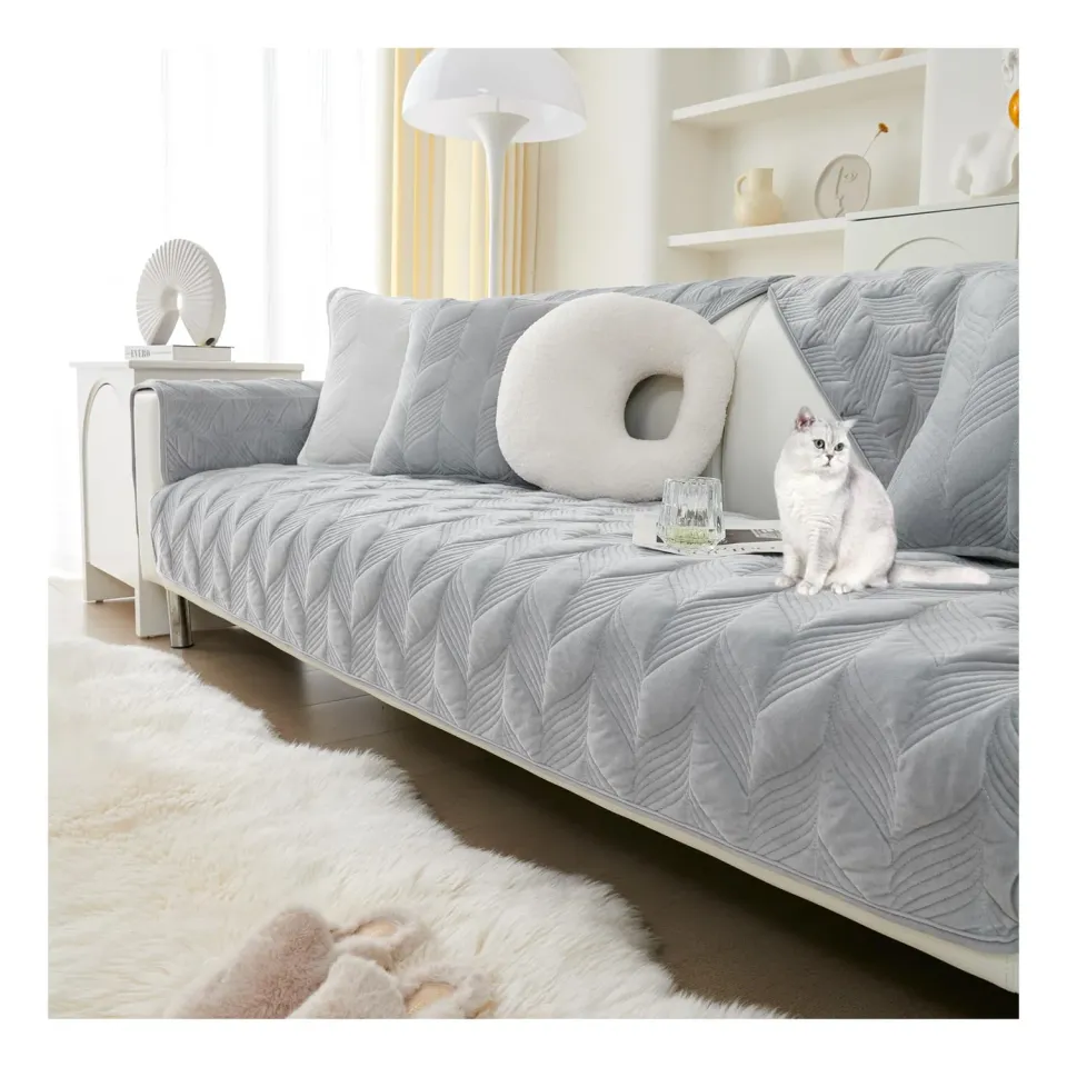 HonunGron Sofaüberwurf 70x70 Hellgrau Samt