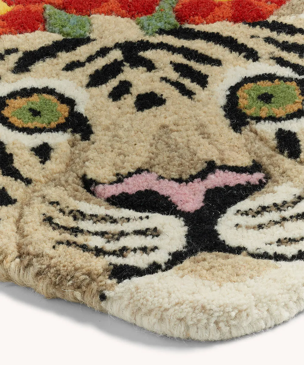 Doing Goods Floral Tiger Weiß Tierkopf Teppich Wolle