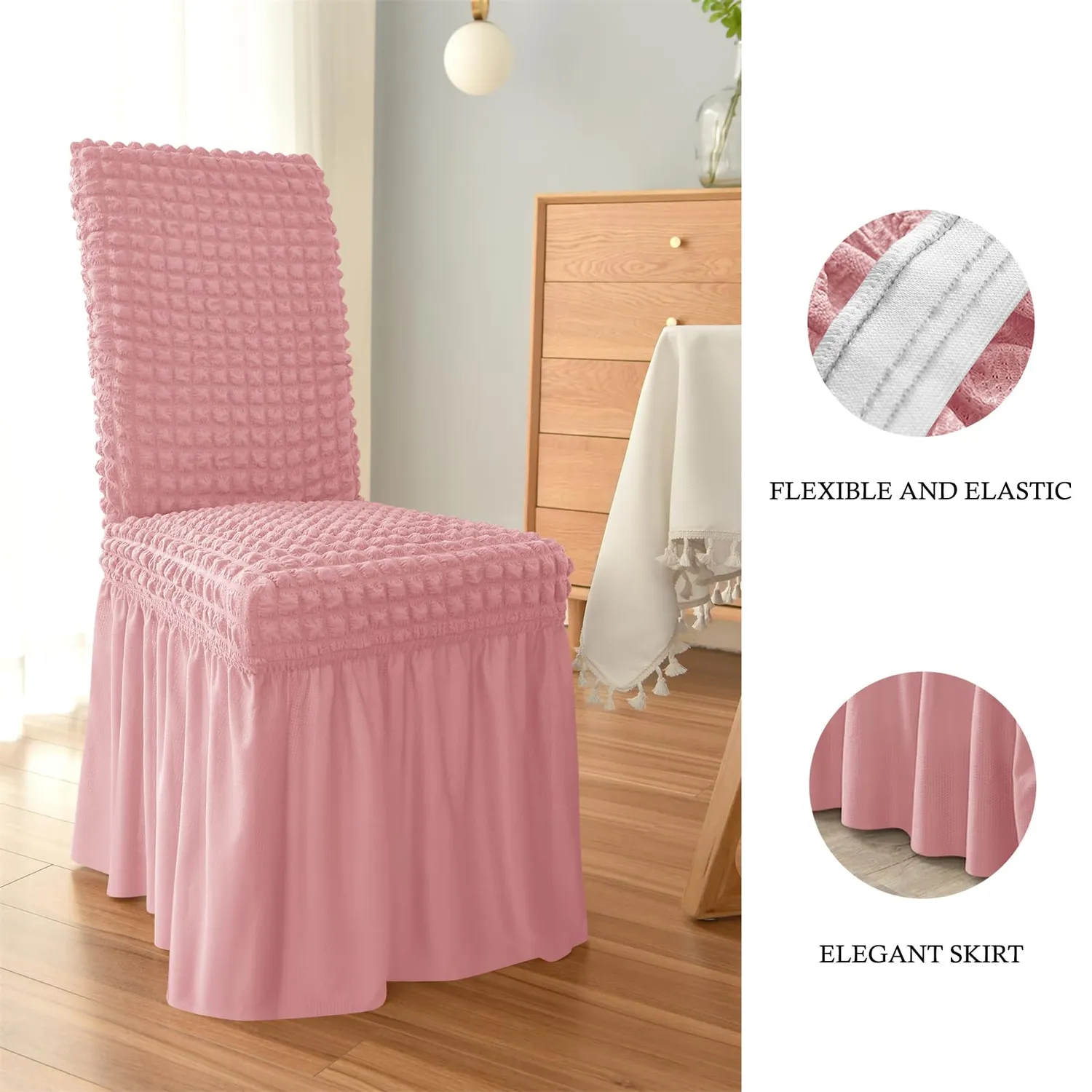 HonunGron Stuhlbezug Stretch Rosa 1er-Set lang elastisch