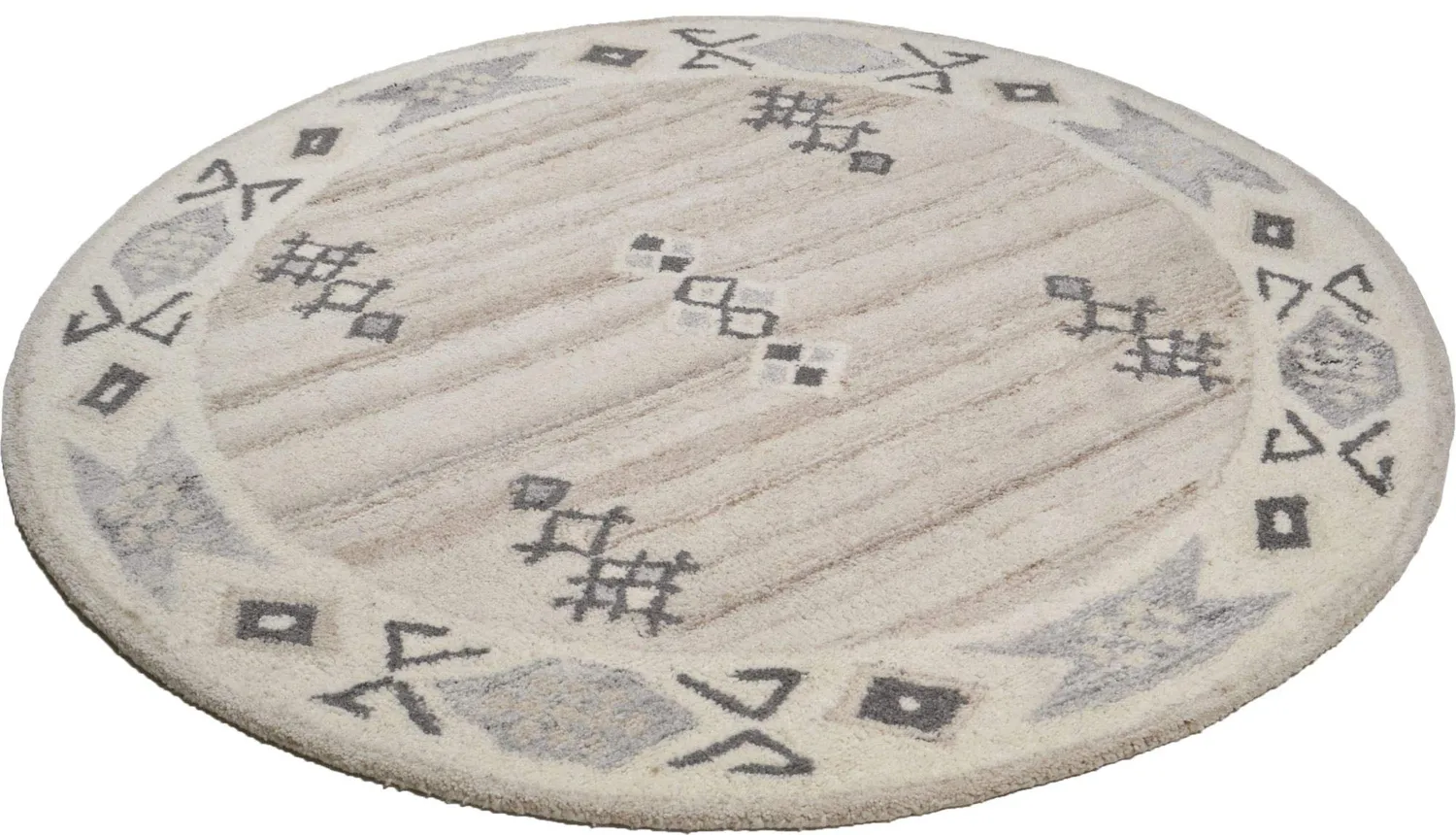 THEKO Royal Berber Teppich 150cm rund Melange Schurwolle