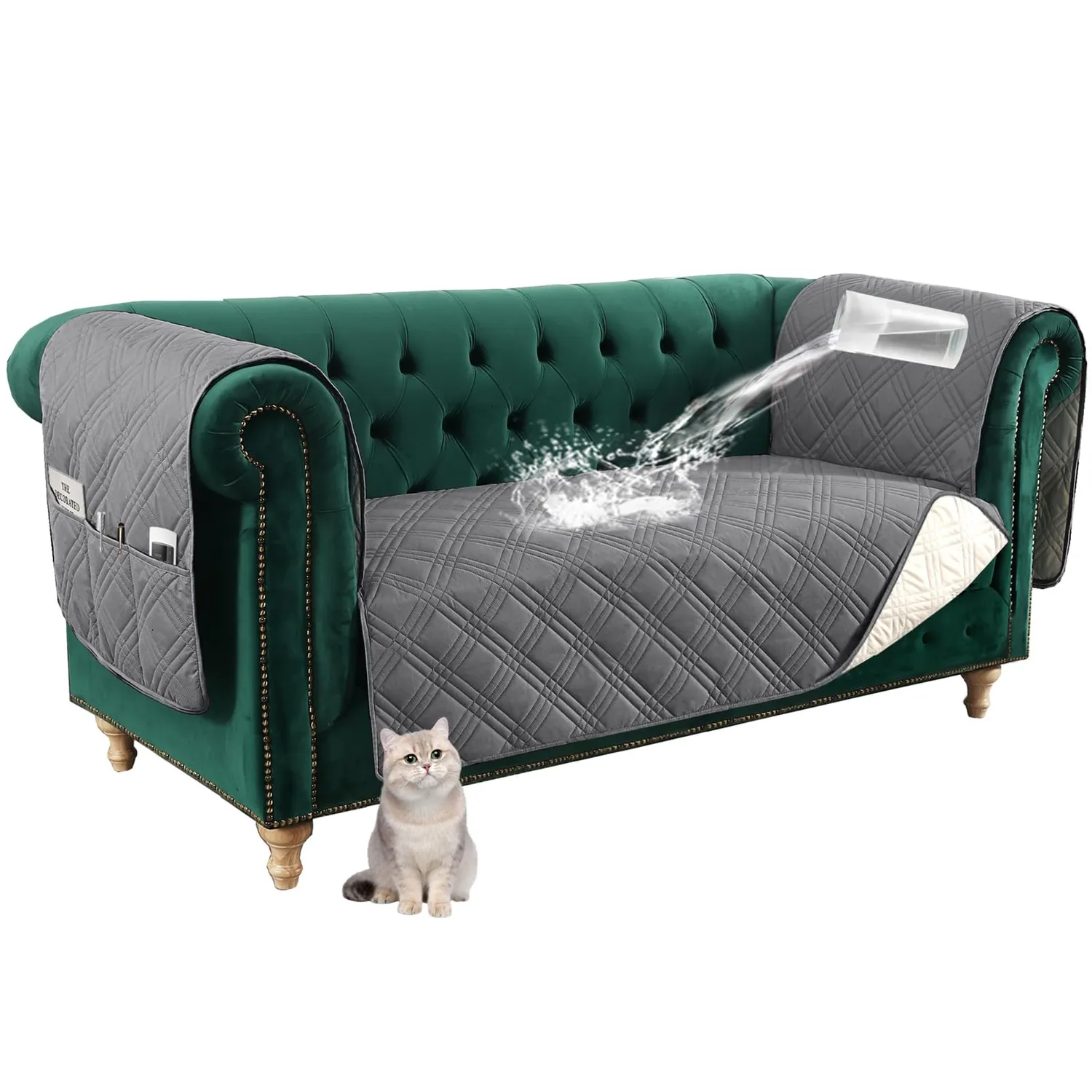 HonunGron Chesterfield Sofabezug Grau 1-Sitzer wasserdicht