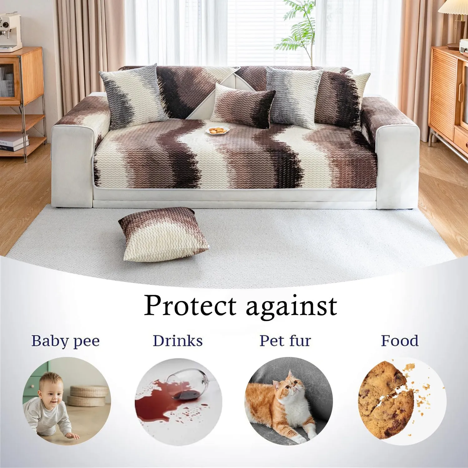 HonunGron Flanell Sofabezug 70x70cm Braun rutschfest warm