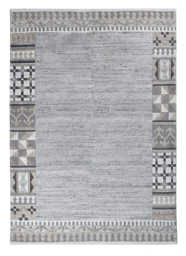 THEKO Nakarta Wollteppich 60x90 cm Natur Grau ungefärbt