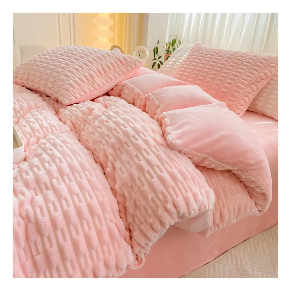 HonunGron Flanell Bettwsche Set 4tlg Rosa-2 Super King warm