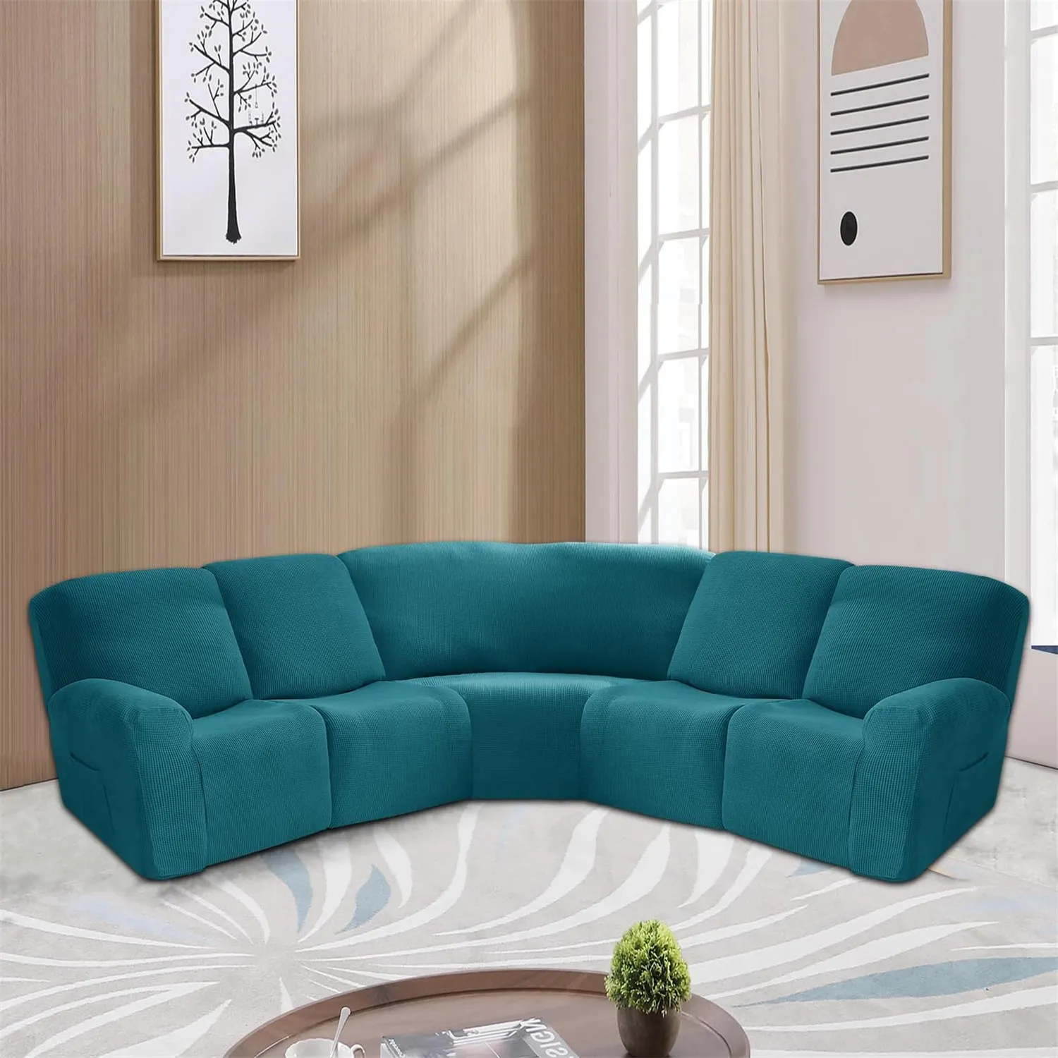 HonunGron Ecksofa Bezug 5-Sitzer Jacquard Dunkelgrün 7-teilig