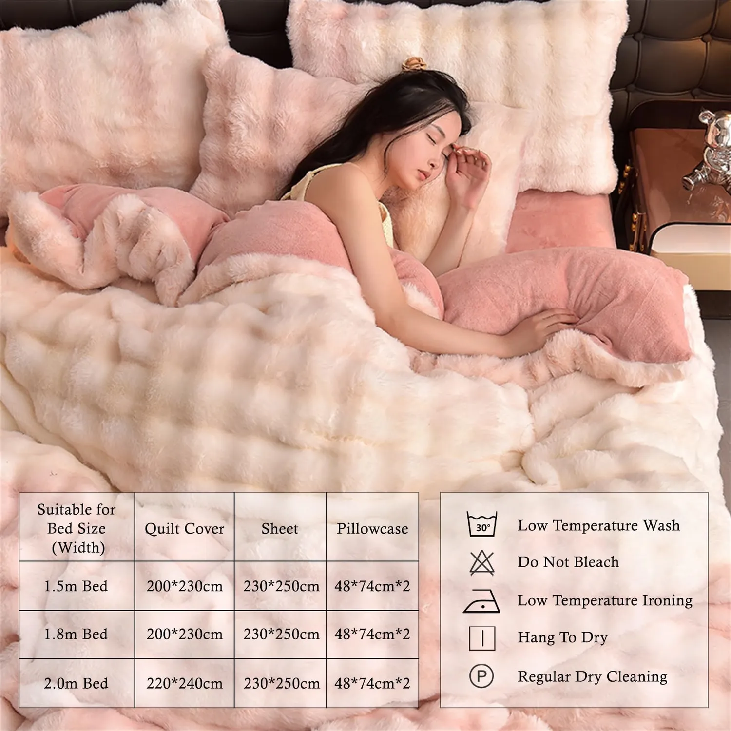 HonunGron Plsch Bettwsche 4tlg Buntes Rosa 2,0 m warm