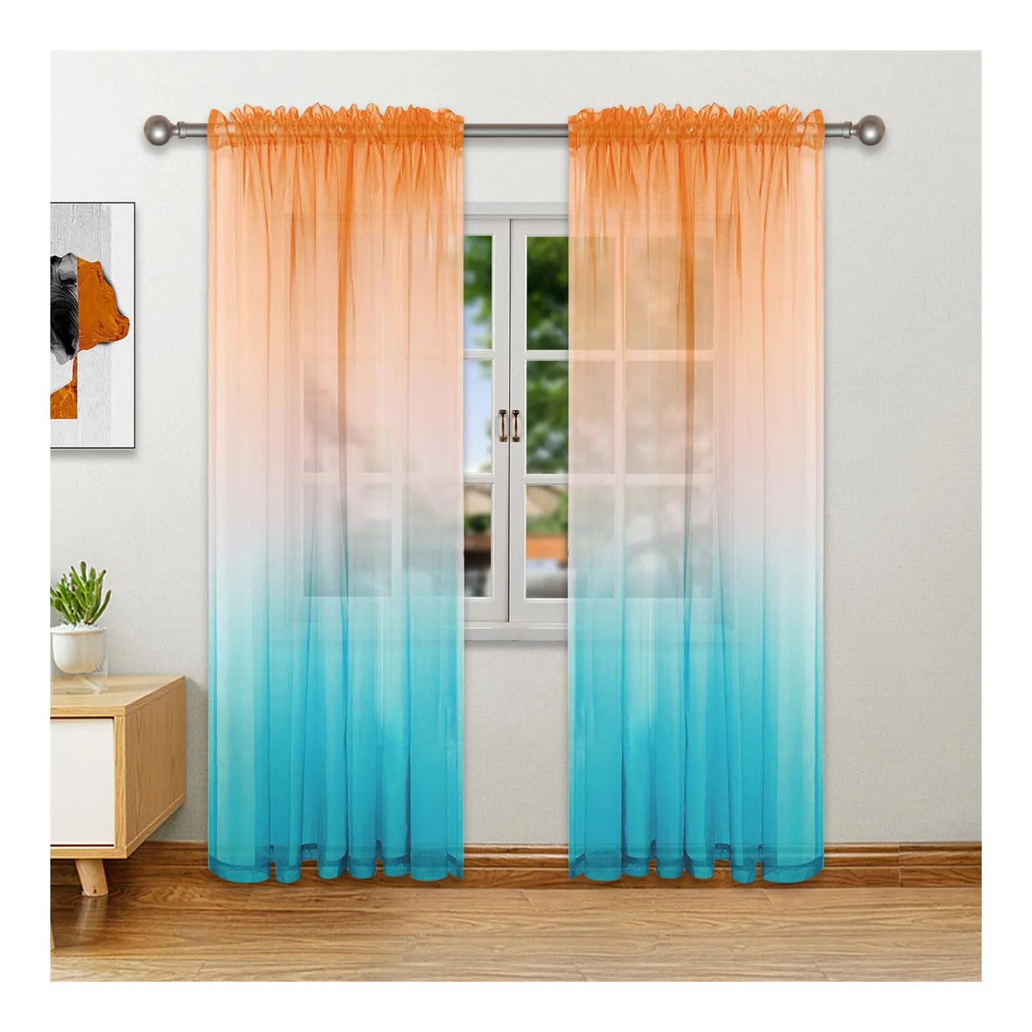 HonunGron Farbverlauf Voile-Vorhang transparent Rosa-Blau 244x132 2er-Pack