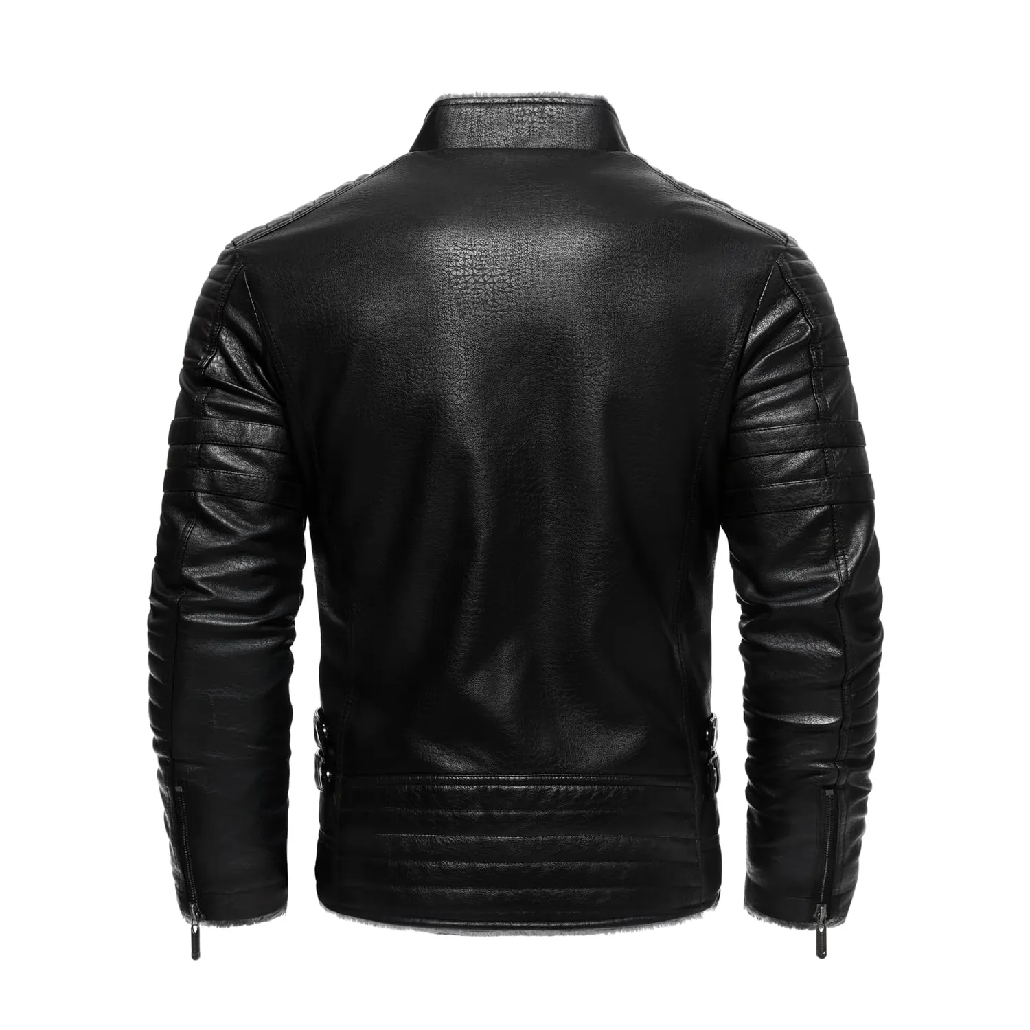 HonunGron Biker Kunstlederjacke Herren Schwarz mit Fellkragen