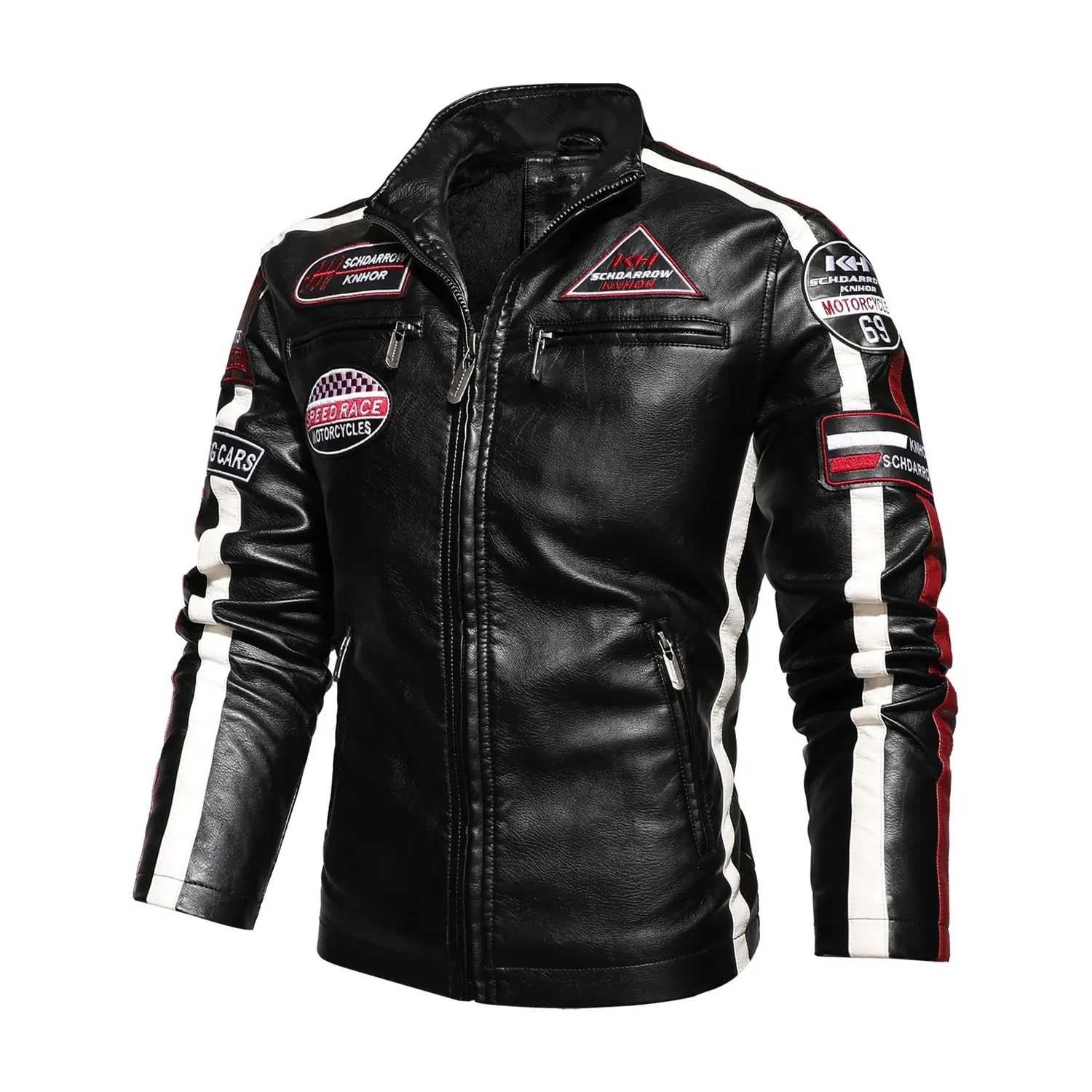 HonunGron Vintage Motorradjacke Herren Schwarz XL Kunstleder