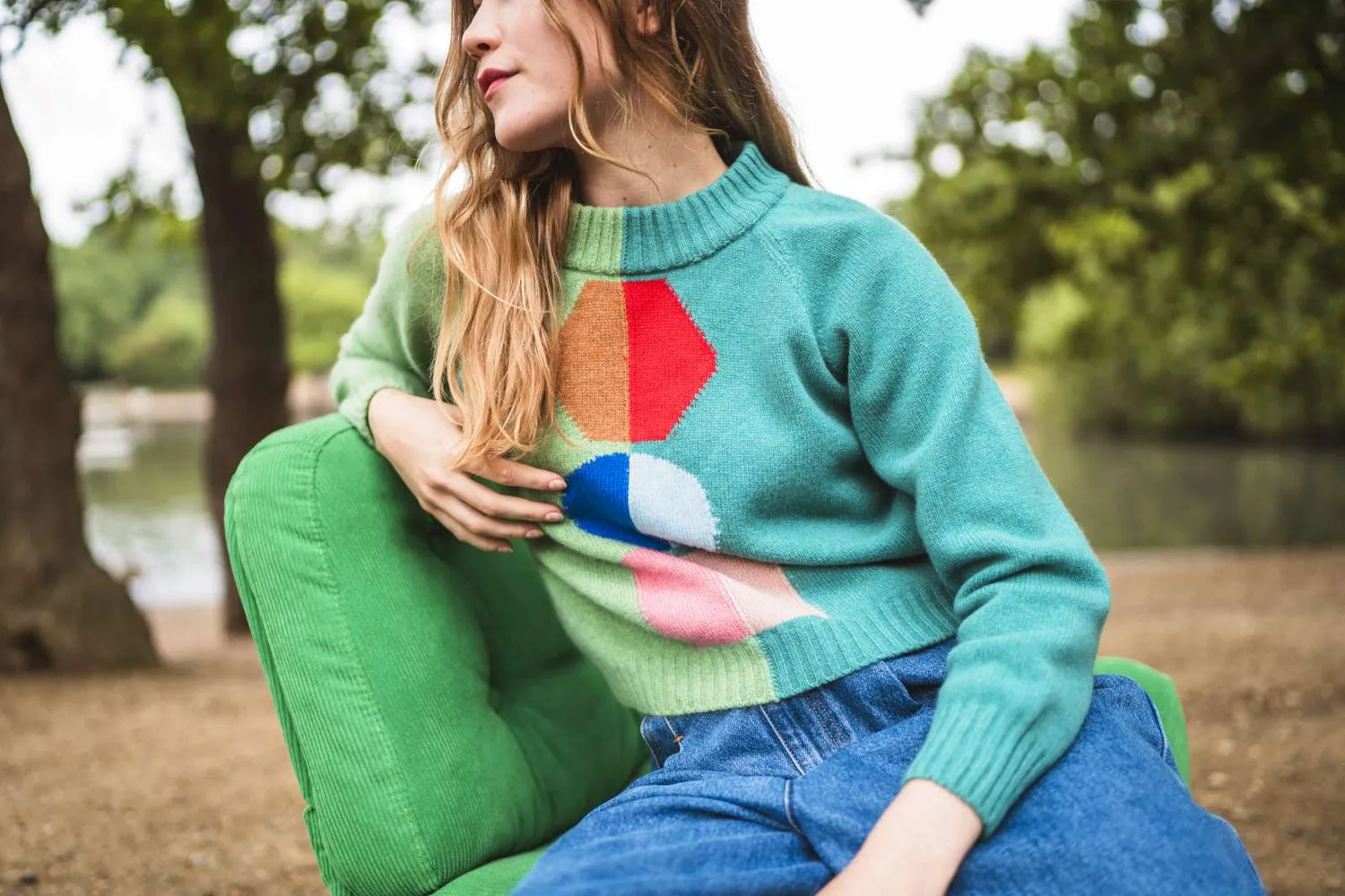 Donna Wilson Half and Half Pullover Lammwolle Grün S-L