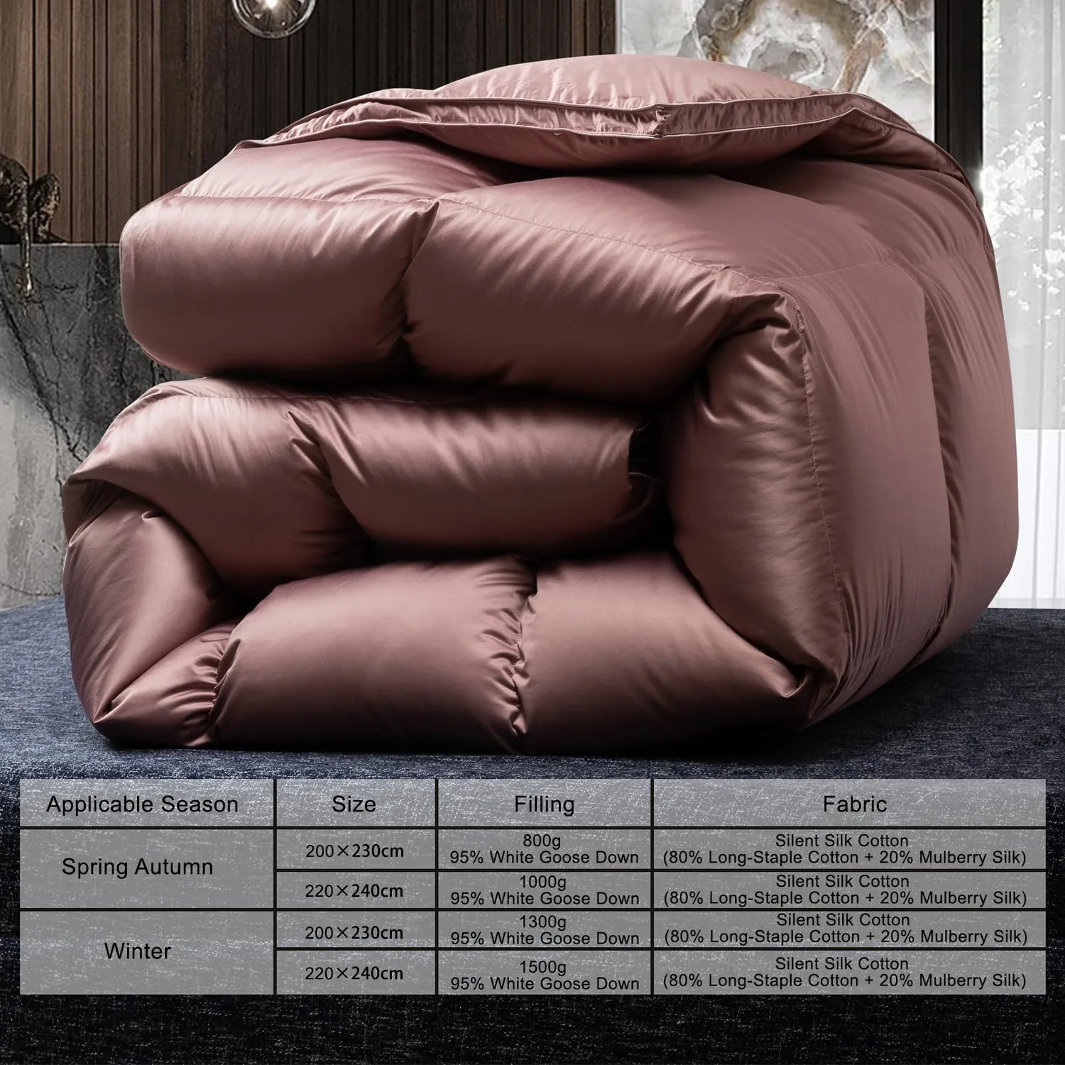 HonunGron Ungarische Daunendecke Rosa 220x240cm 1500g