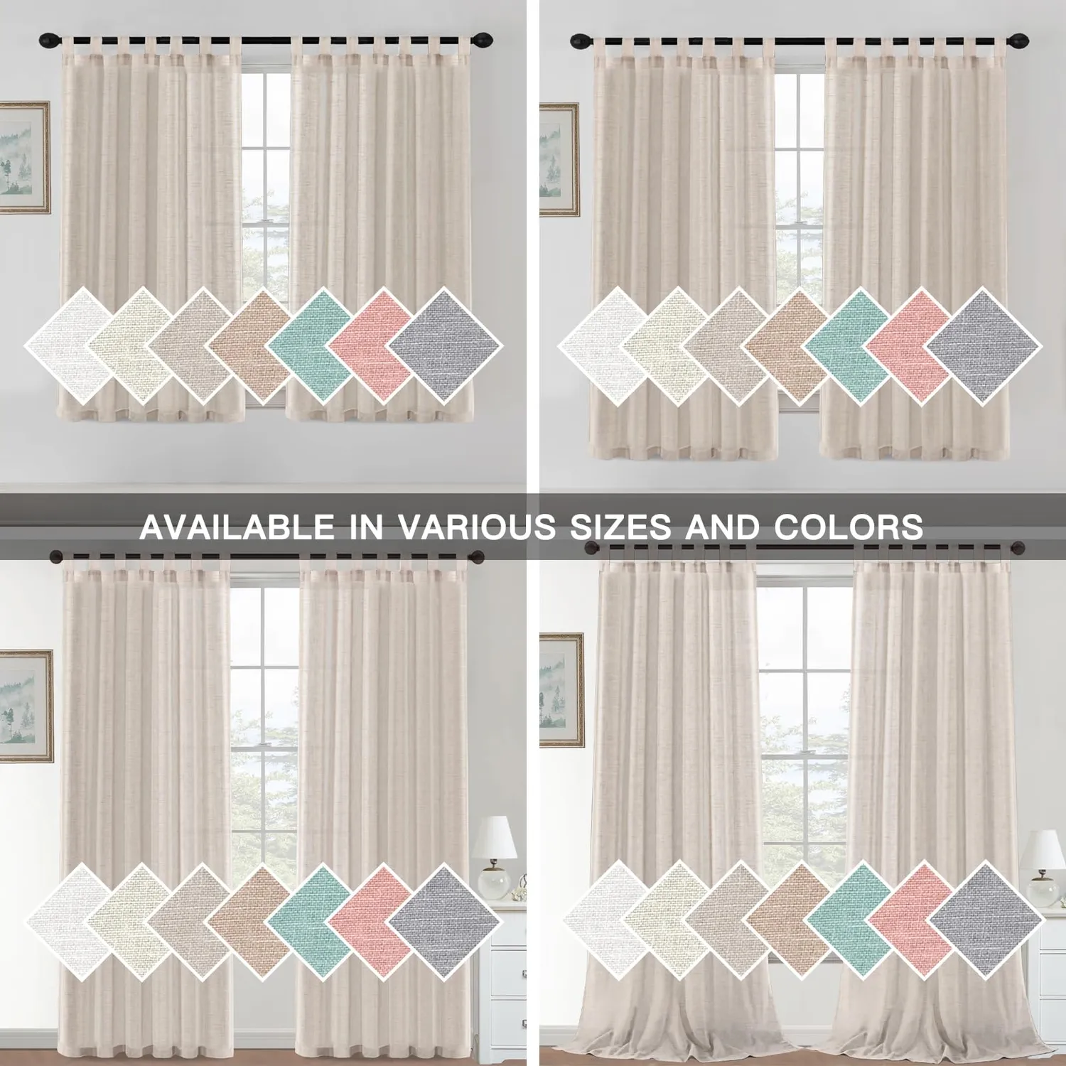HonunGron Leinenvorhang Beige 2xH183xB132 halbtransparent