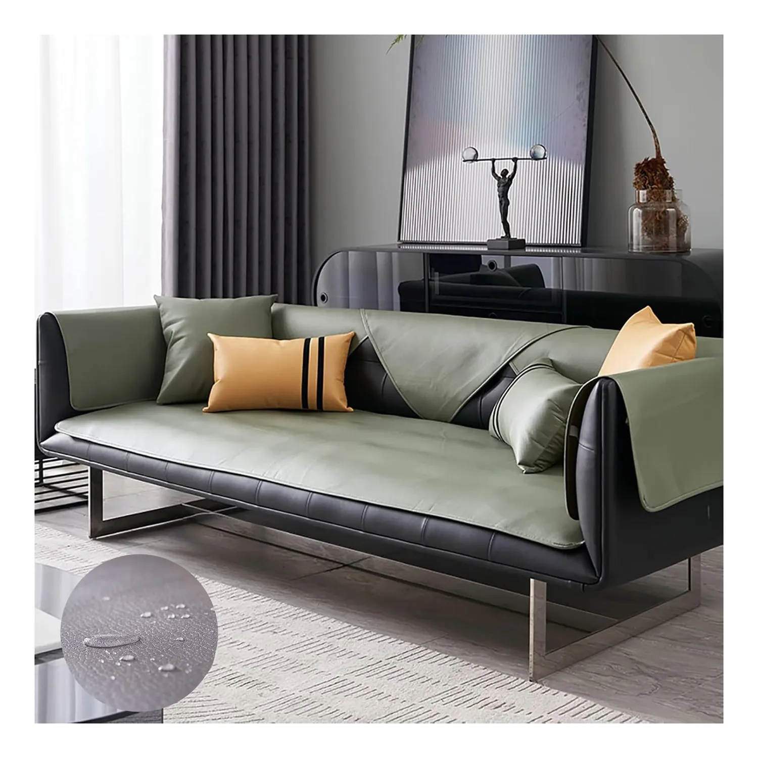 HonunGron Sofabezug Leder-Optik 60x60cm Schwarz wasserdicht
