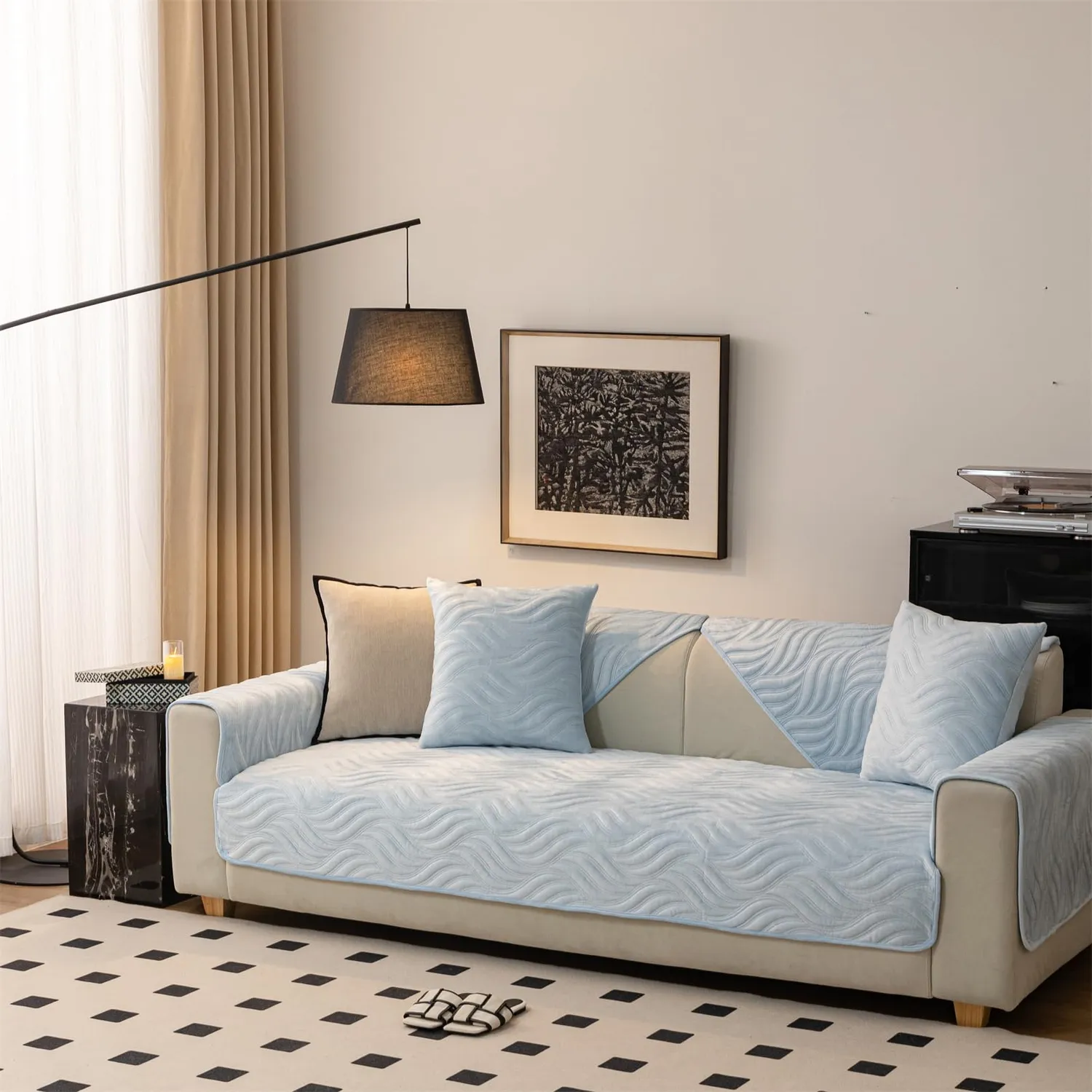 HonunGron Flanell Sofaüberwurf rutschfest Blau 110x210 cm