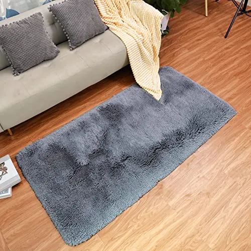 QUANHAO Plüschteppich Teppich Grau 80x120 cm Flauschig