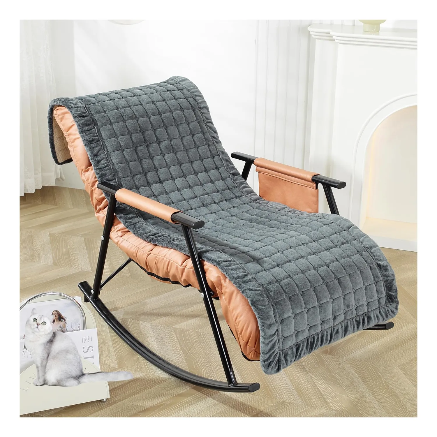 HonunGron Flanell Schaukelstuhlauflage Hellgrau 45x135cm
