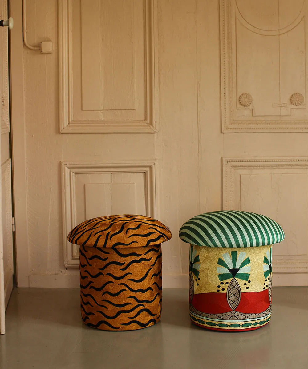 Doing Goods Paloma Palmier Hocker bestickt Palme Baumwolle