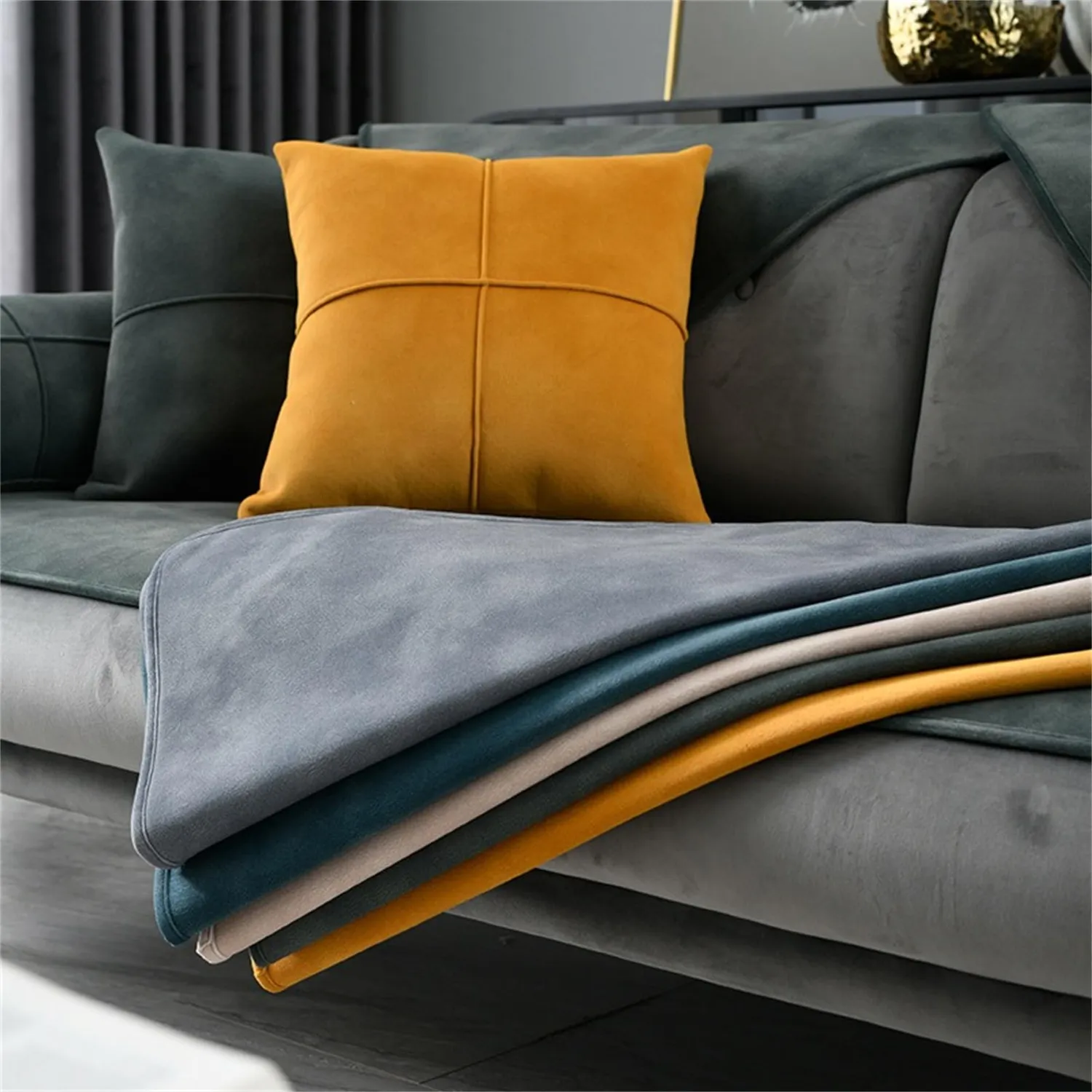 HonunGron Samt Sofabezug Kiefern Grün 60x180cm Kurzplüsch