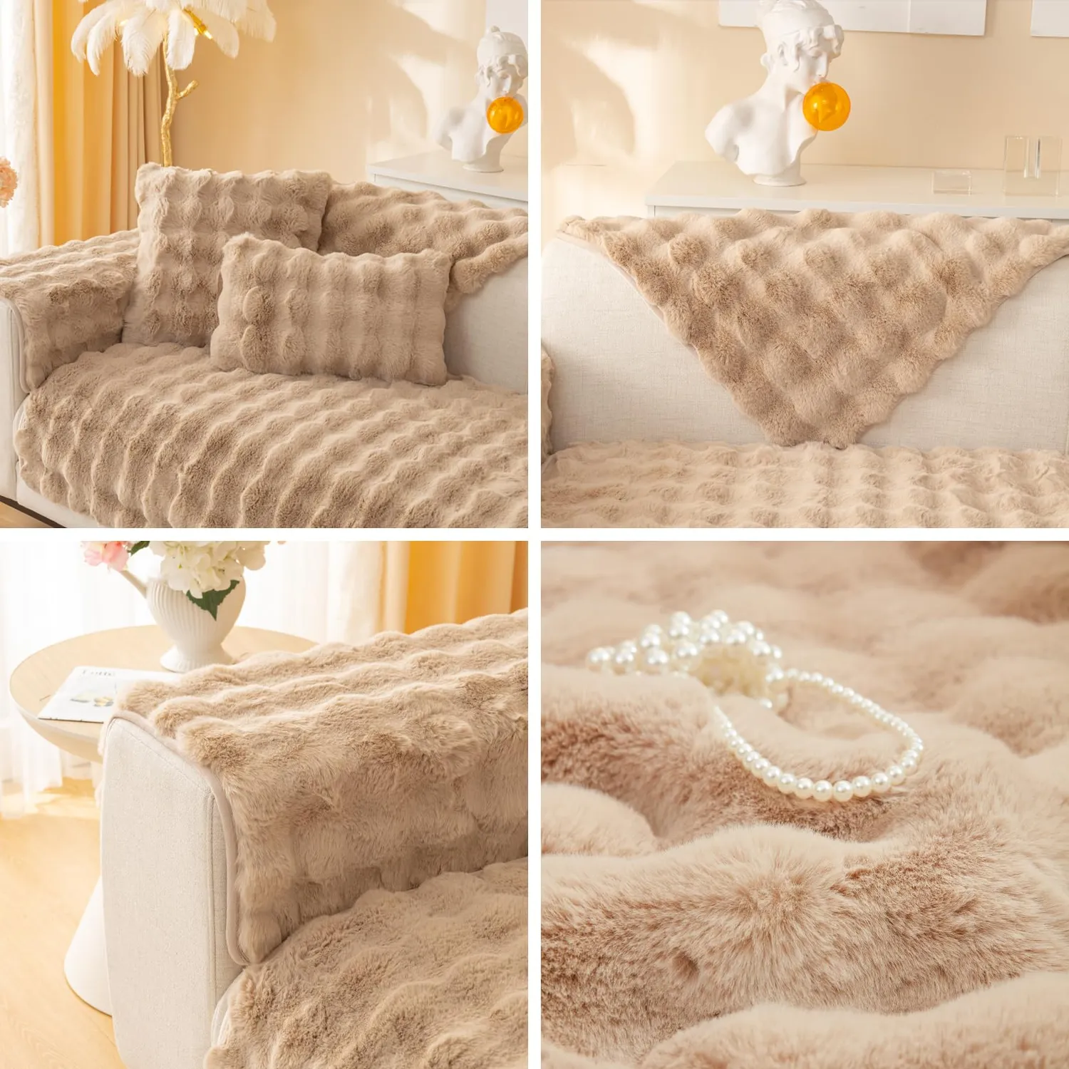 HonunGron Sofa Überzug Kaninchenplüsch Kaffee 70x70 weich