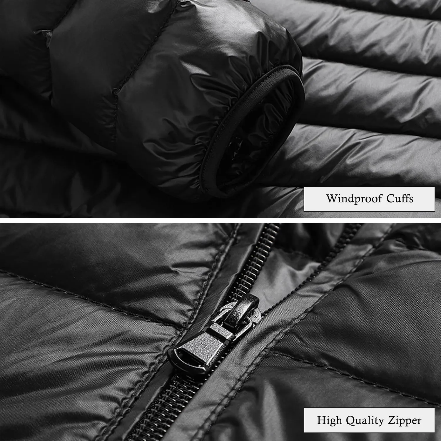 HonunGron Herren Steppjacke Daunen Schwarz L leicht
