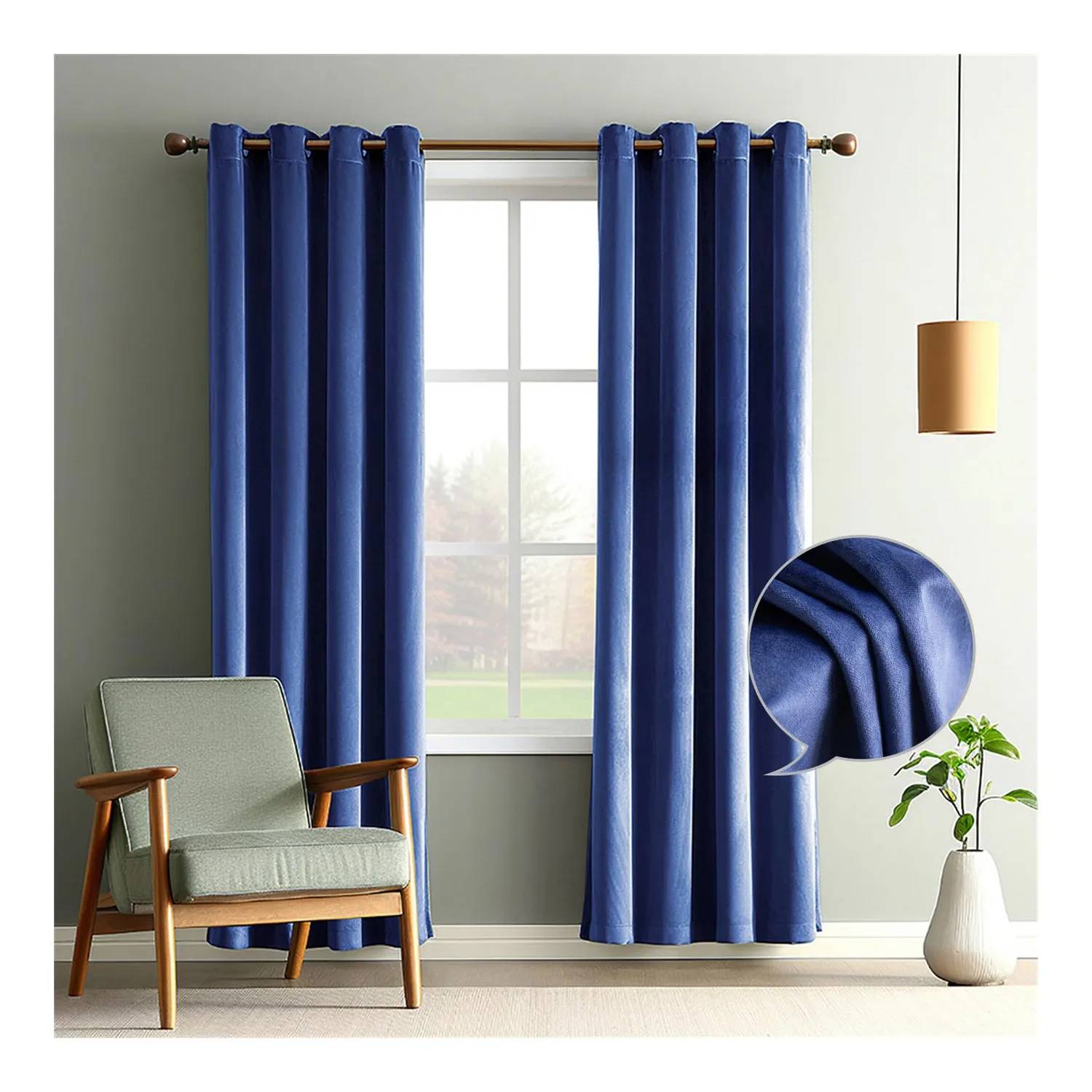 HonunGron Samtvorhang Ösen Blau 175x140 cm 2er-Set
