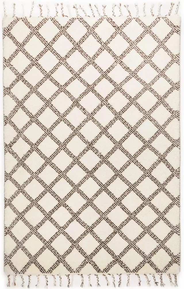 THEKO Marmoucha Berberteppich 70x140 black beige Schurwolle