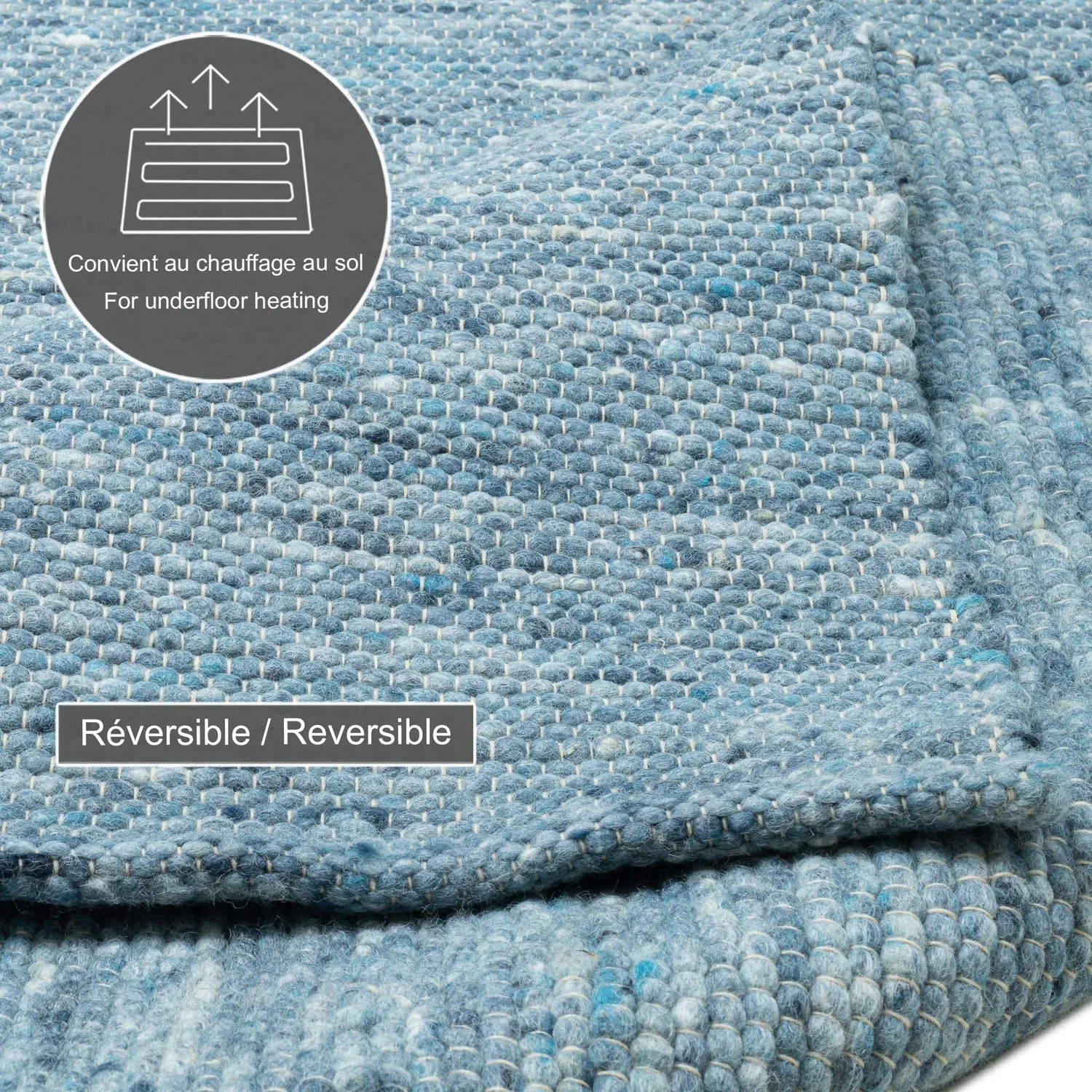 THEKO Alpen Wollteppich blau – 100% Schurwolle handgewebt