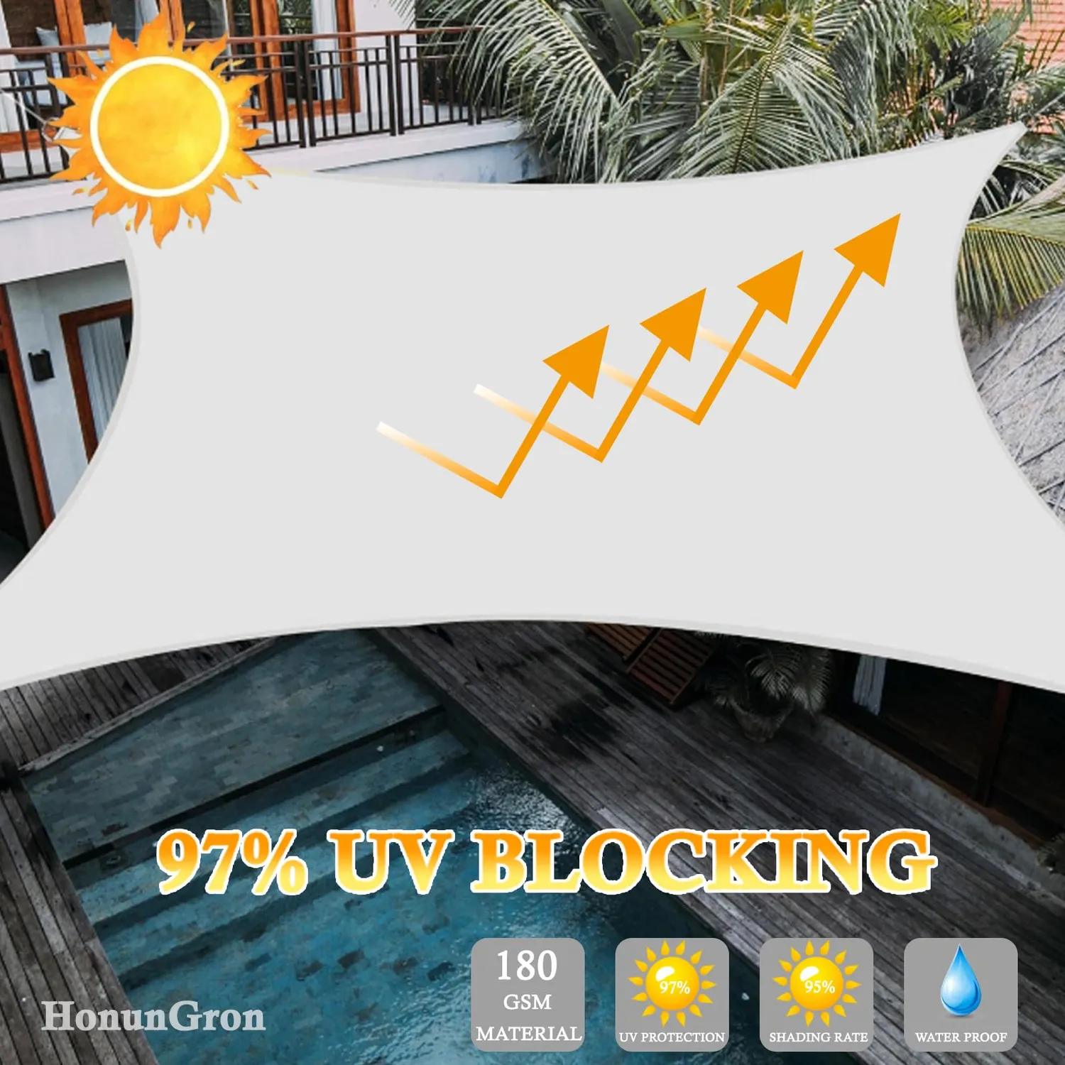 HonunGron Sonnensegel Rechteckig 3x3m Creme UV-Schutz