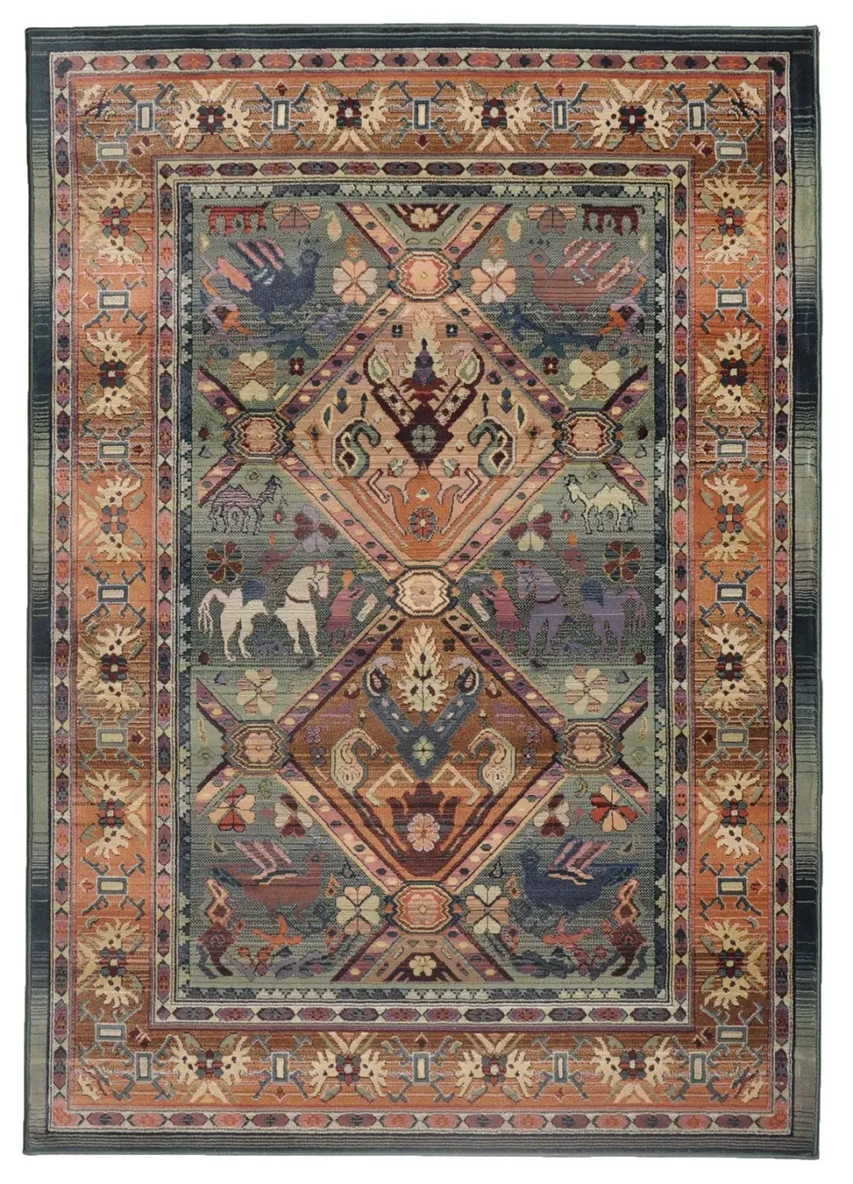 THEKO Gabiro Orientteppich 90x160cm Grün Vintage-Effekt