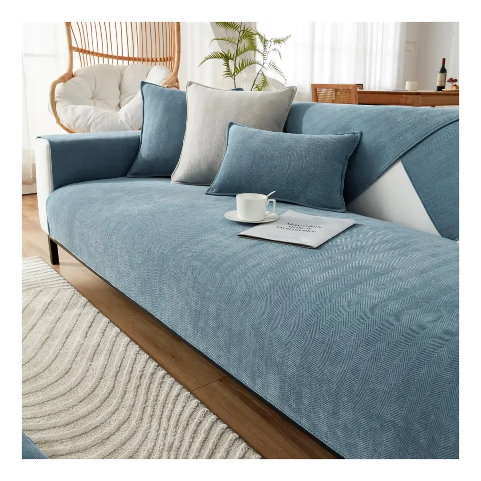HonunGron Sofabezug Chenille Blau 90x90 cm rutschfest
