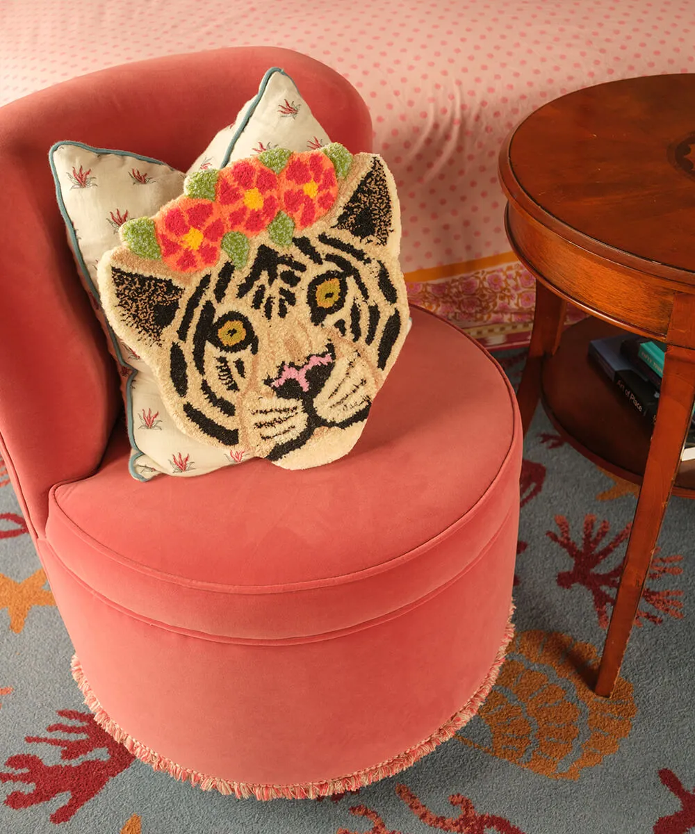 Doing Goods Floral Tiger Weiß Tierkopf Teppich Wolle