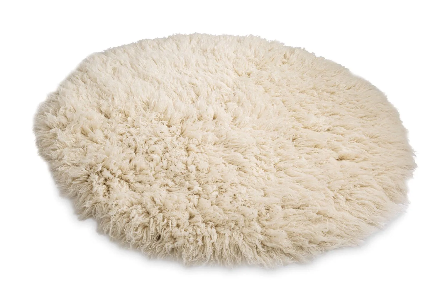 THEKO Flokos XXL Flokati 100cm Rund Natur Schurwolle