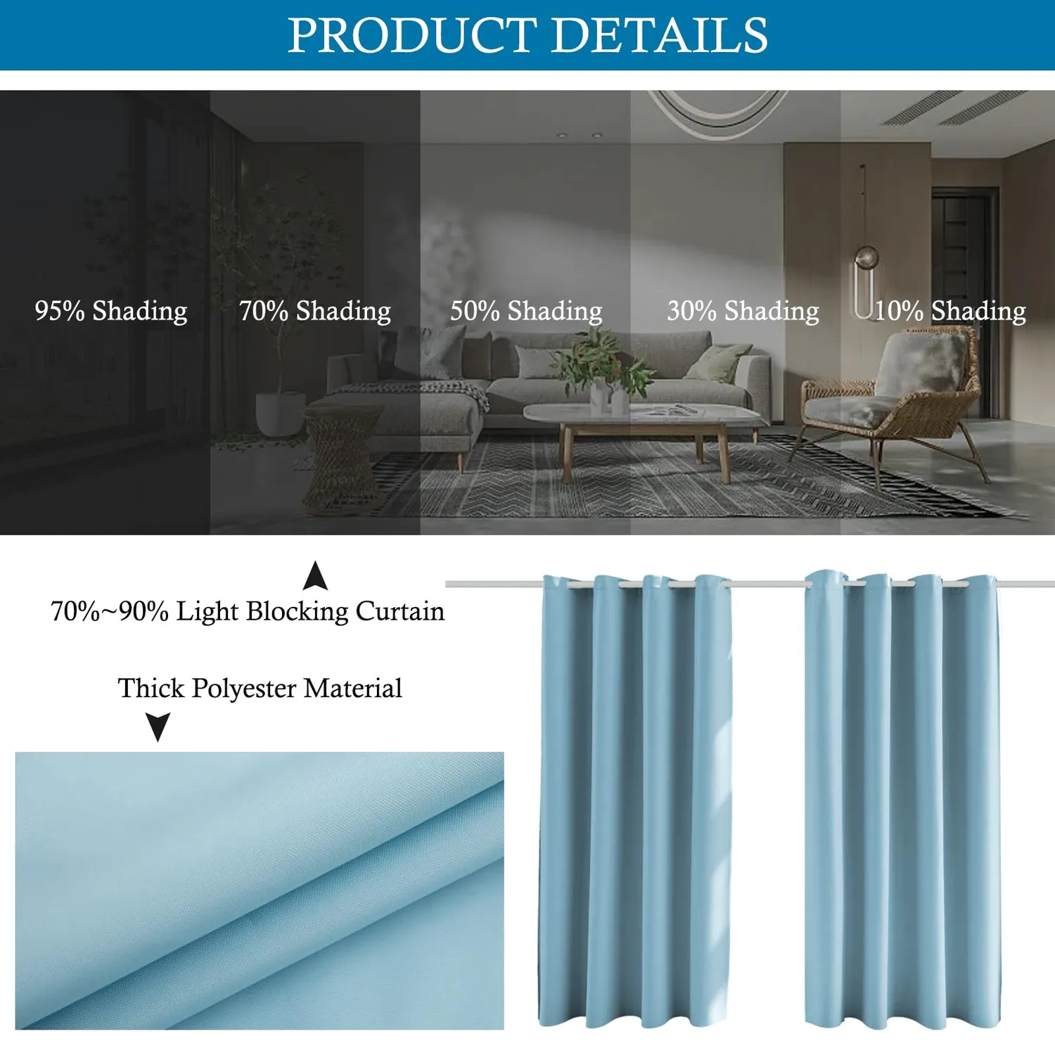 HonunGron Outdoor Vorhang wasserdicht Blau 2 Stück 132x243cm