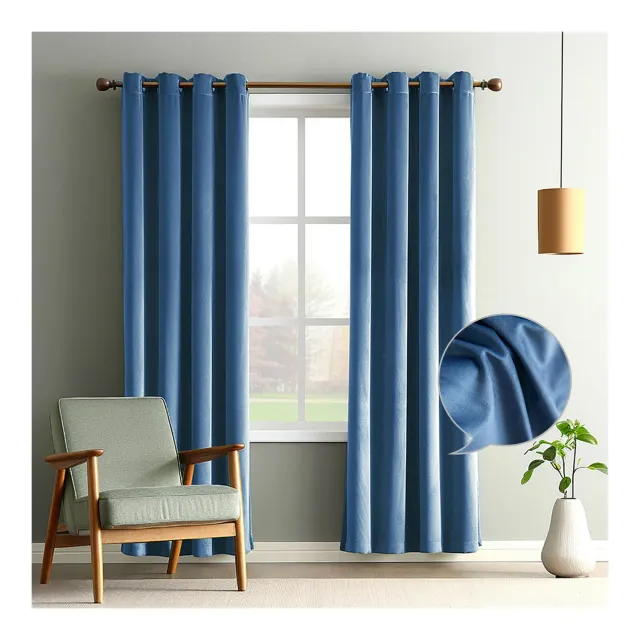 HonunGron Samtvorhang Ösen Blau 175x140 cm 2er-Set