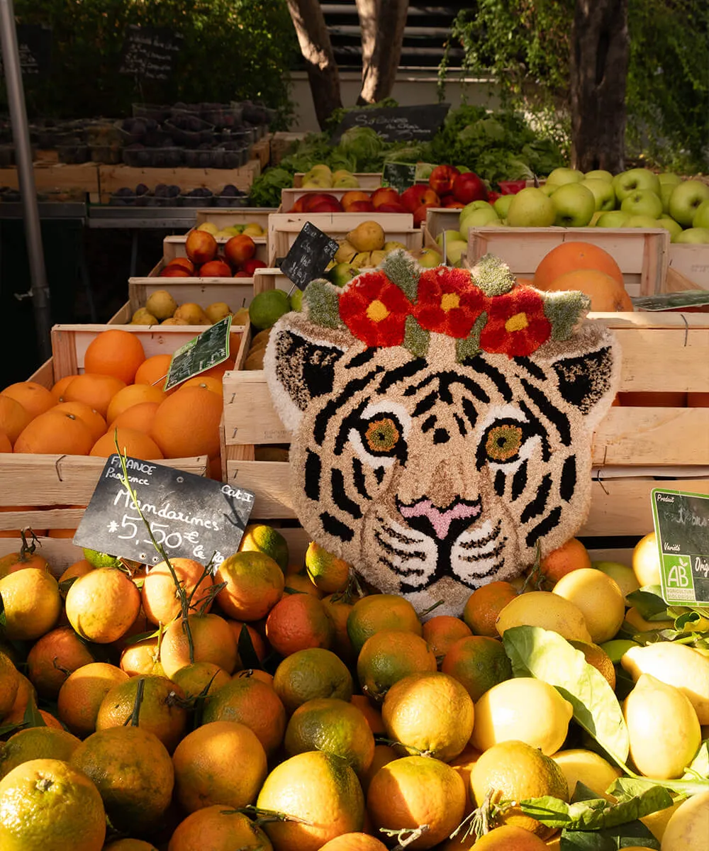 Doing Goods Floral Tiger Weiß Tierkopf Teppich Wolle
