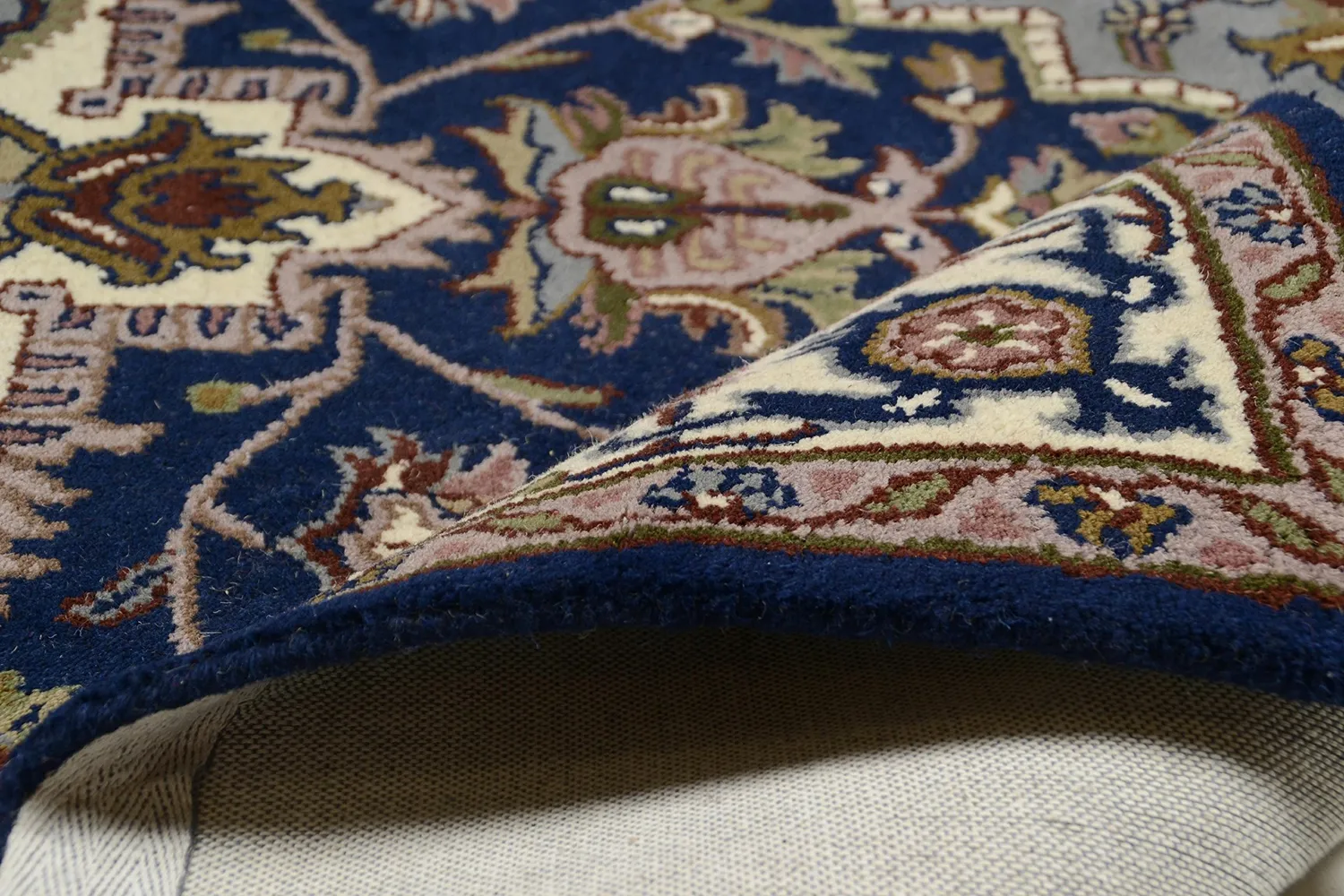 THEKO Royal Heriz Wollteppich rund 150 Blau getuftet