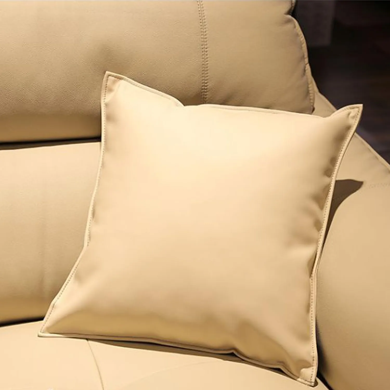 HonunGron Sofakissen 45x45 Beige Kunstleder 2 Stück