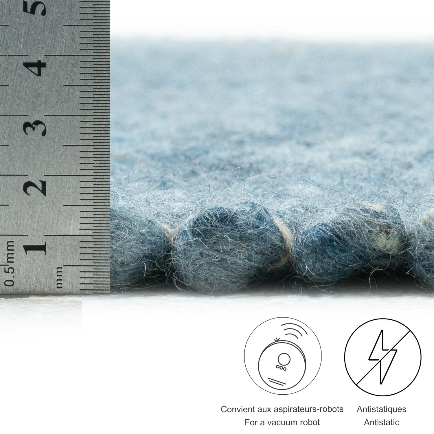 THEKO Alpen Wollteppich blau – 100% Schurwolle handgewebt