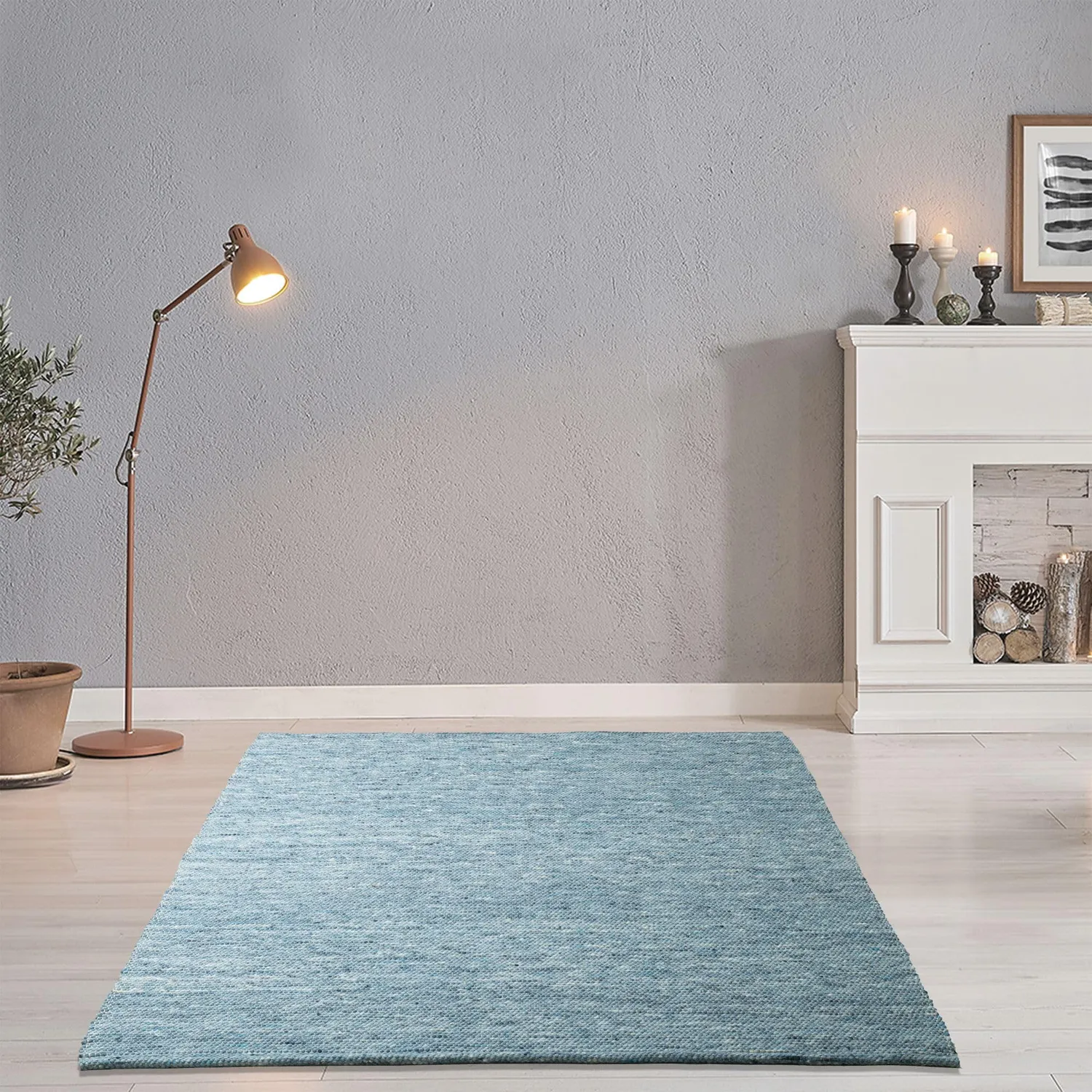 THEKO Alpen Wollteppich blau – 100% Schurwolle handgewebt