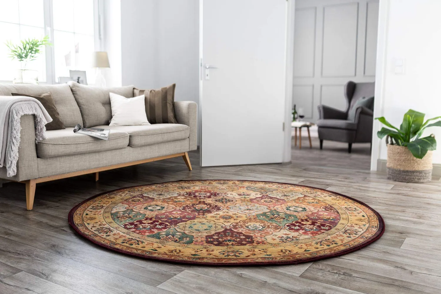 THEKO Gabiro Orientteppich 200 rund Pastell Multi Vintage
