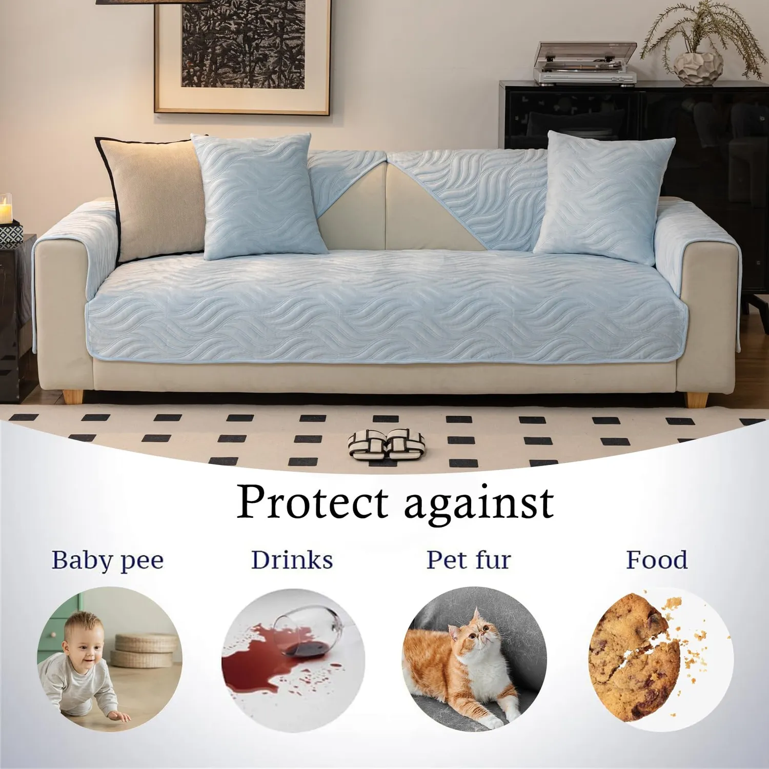 HonunGron Flanell Sofaüberwurf rutschfest Blau 110x210 cm