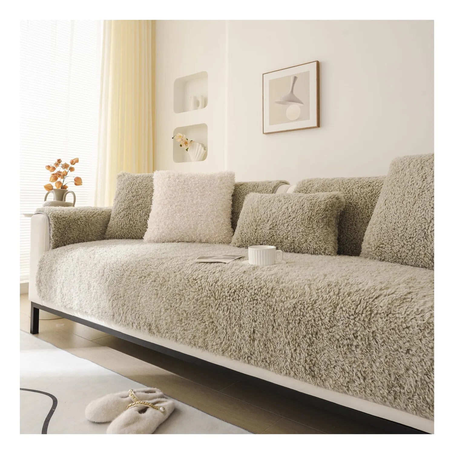 HonunGron Teddy Sofaüberwurf 70x120cm Khaki waschbar