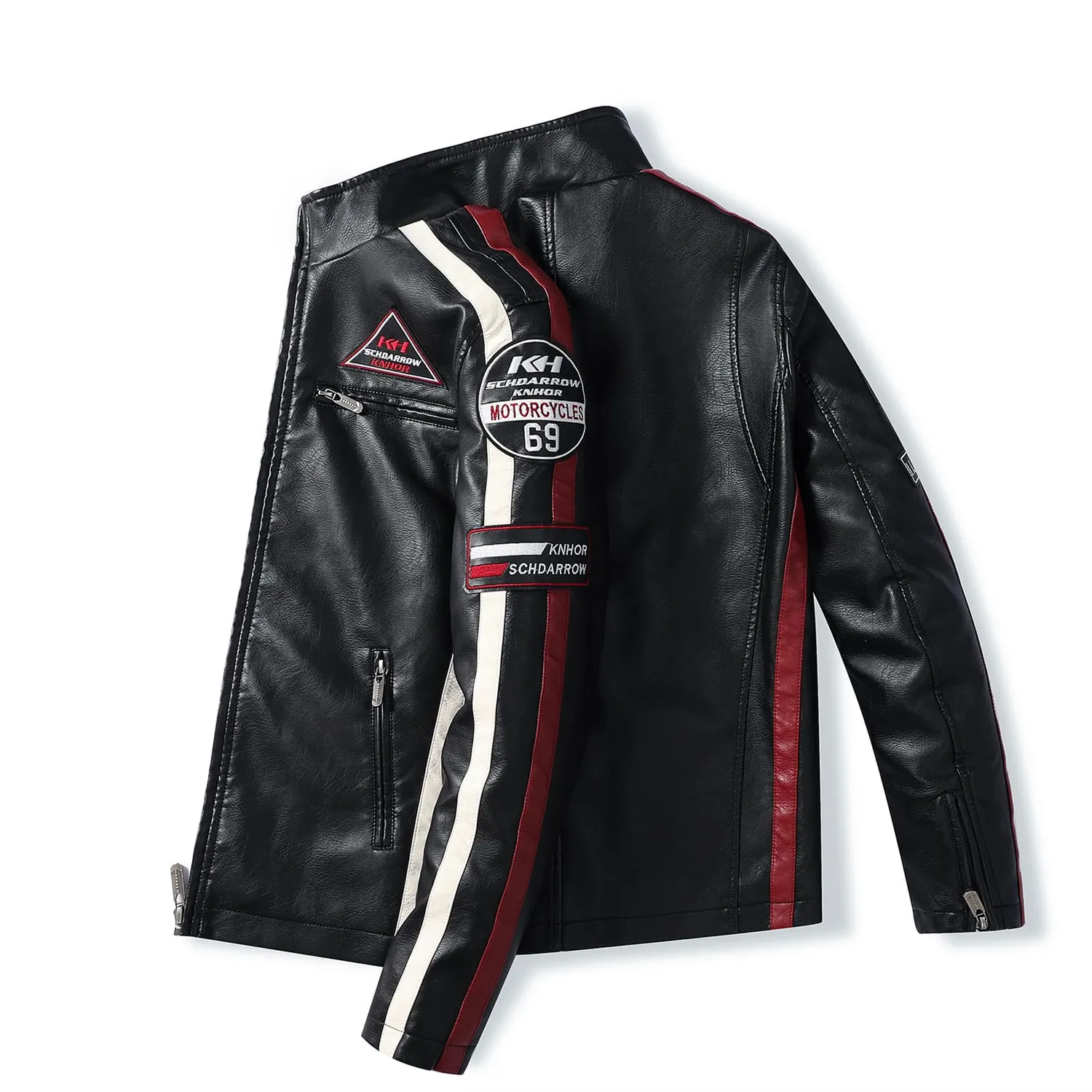HonunGron Vintage Motorradjacke Herren Schwarz XL Kunstleder